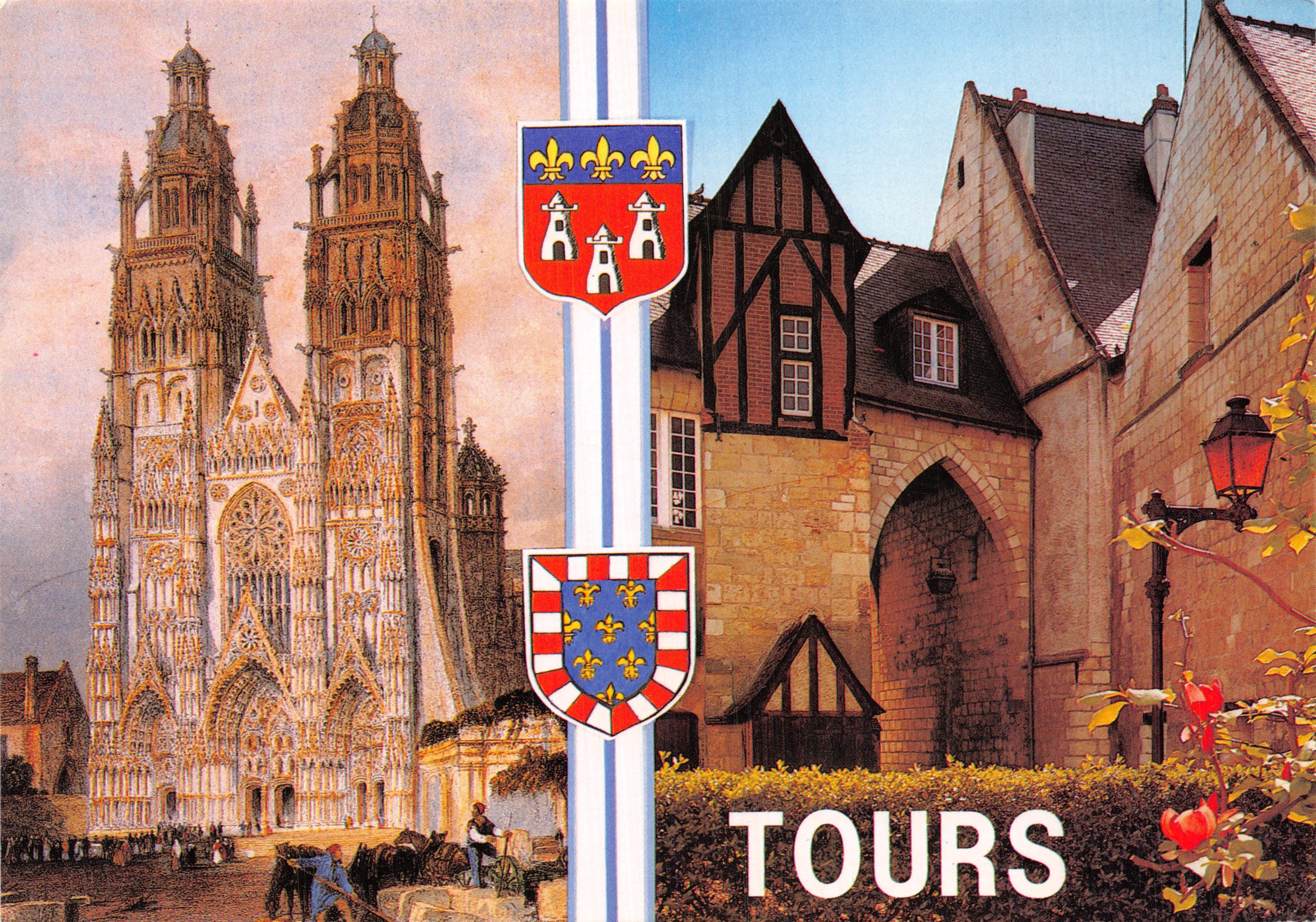 Catedral de Tours — vista de la fachada y del barrio histórico — editor ARTAUD Frères