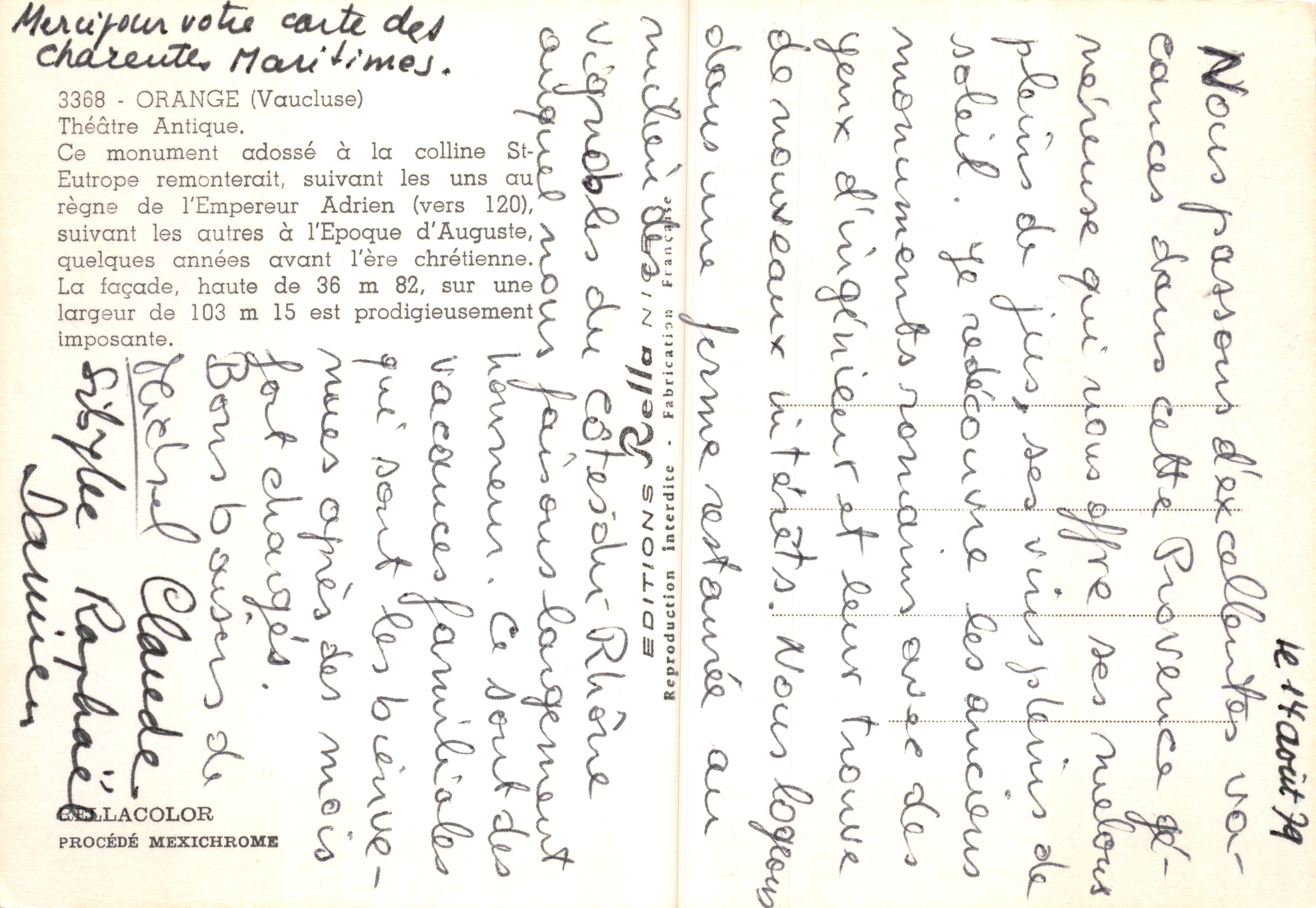 Orange - Teatro Antico — editore Rella, n. 3368 — Verso