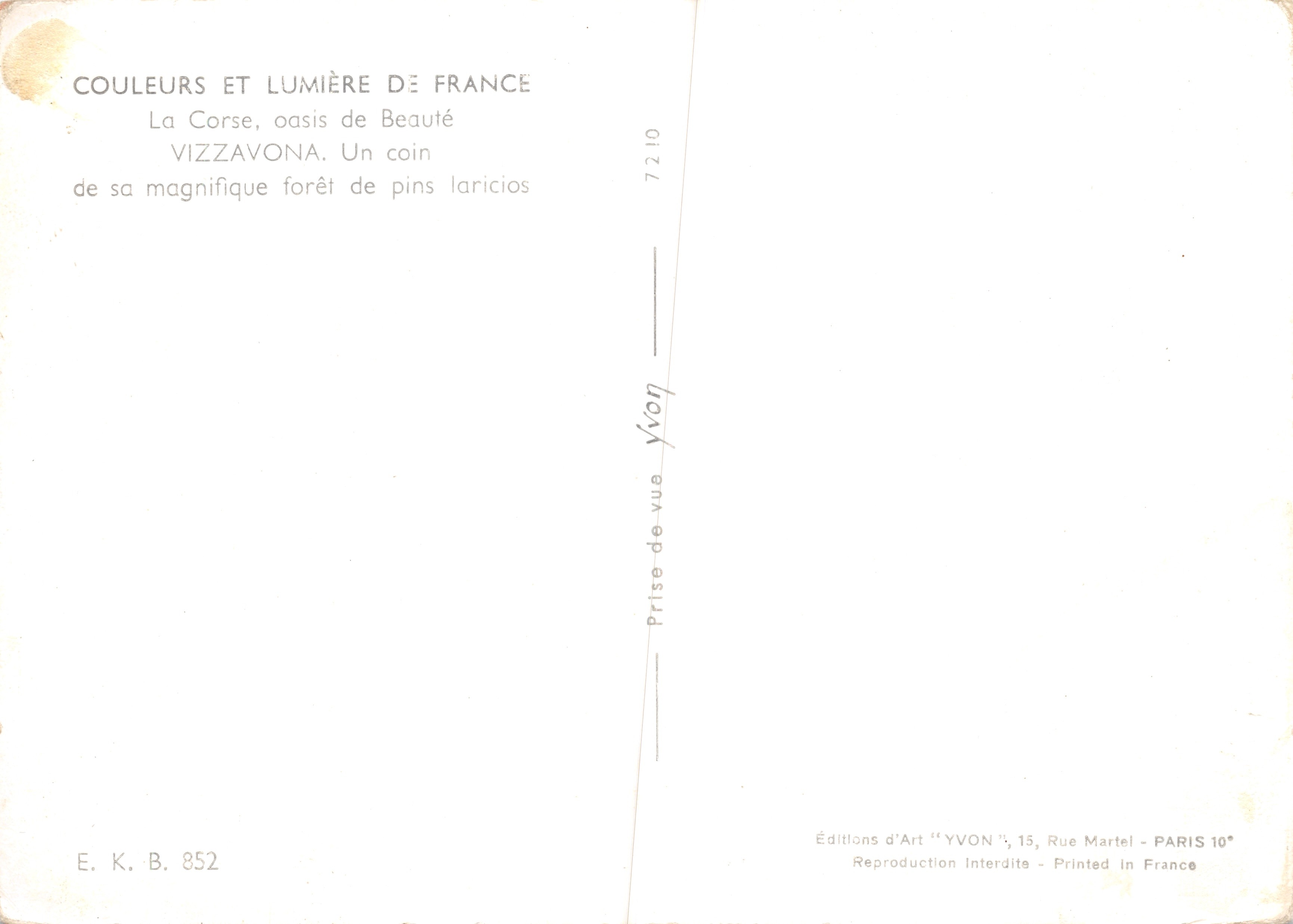 Vizzavona — bosque de pino — Éditions d'Art 'YVON', Rue Martel, Paris 10e — Reverso