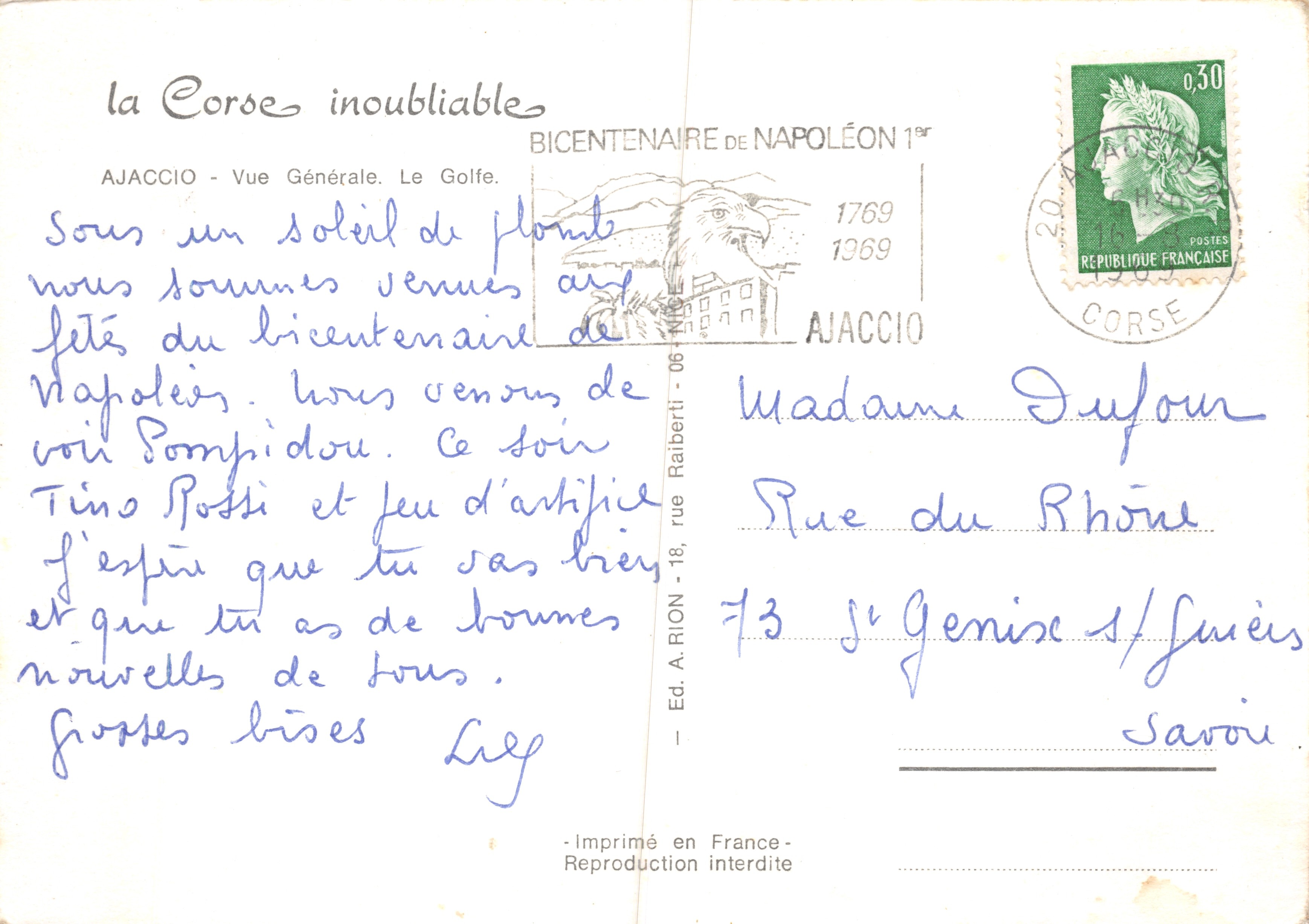 Ajaccio — Vista general. El Golfo — Ed. A. Rion - 18 — Reverso