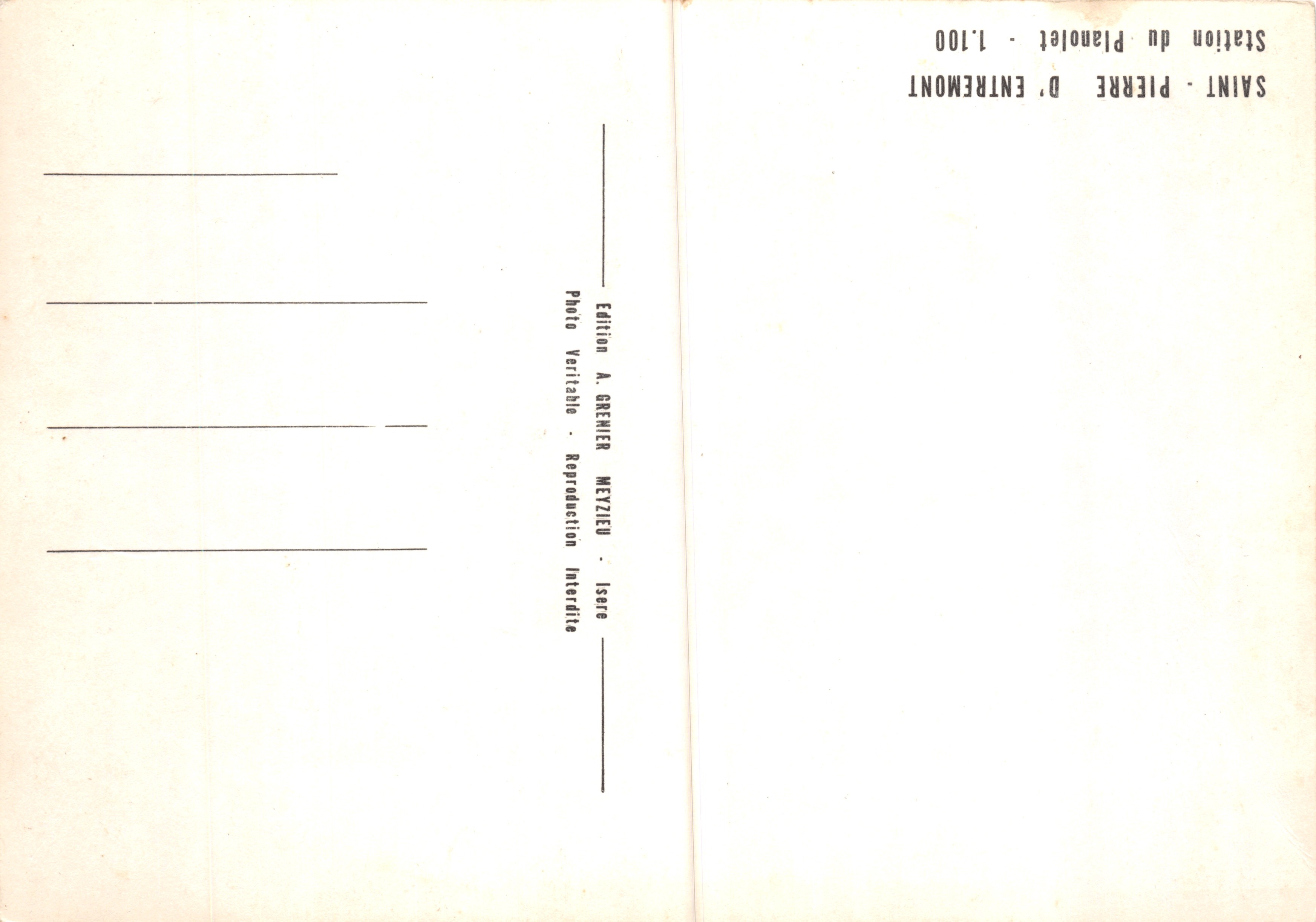 Stazione del Planéot — Saint-Pierre-d'Entremont — Edizione di A. Gremier, Mézérieu — Verso