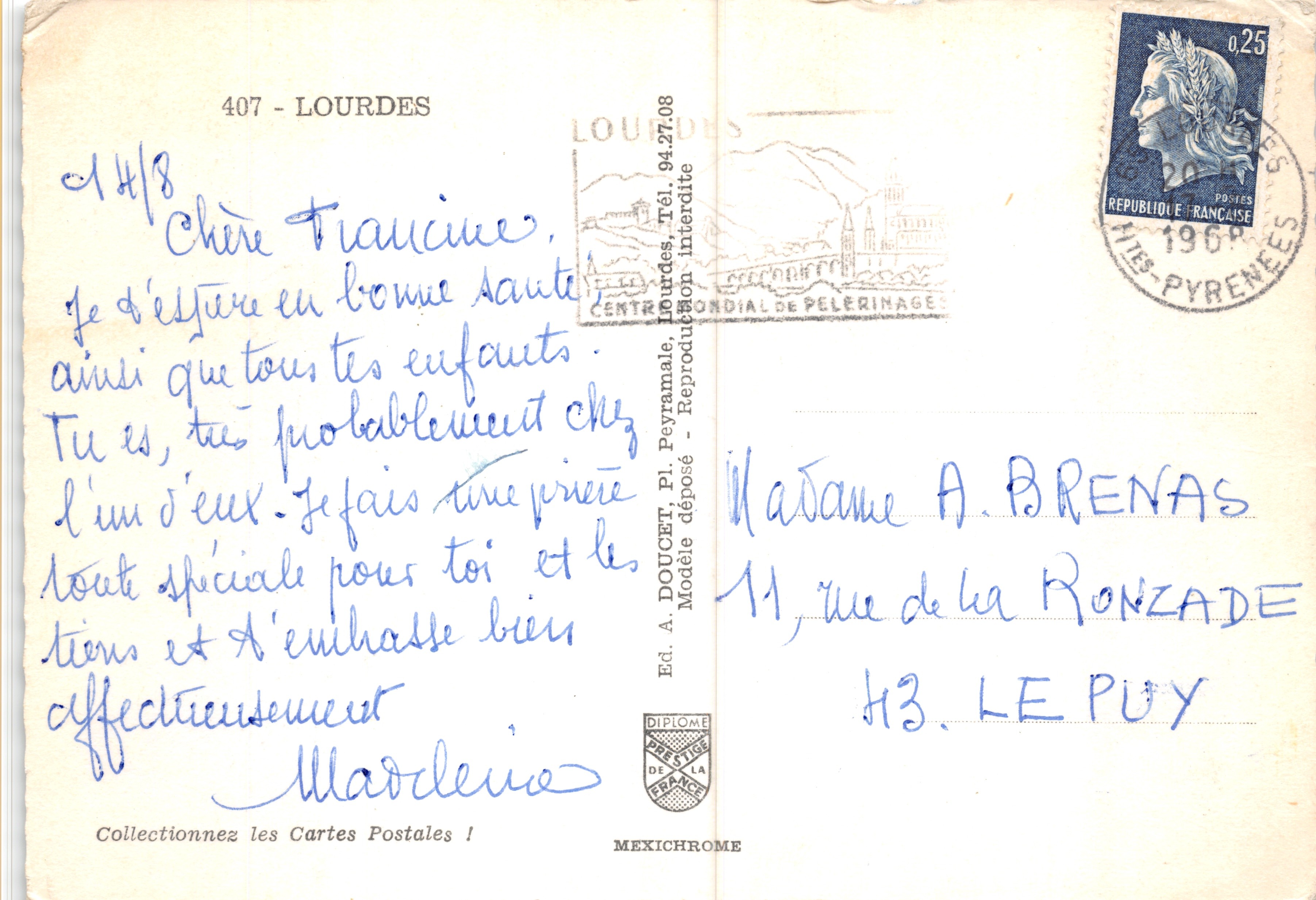 Lourdes — uitzicht op de grot, basiliek, beeld van Onze Lieve Vrouw en pellegrinage — uitgever IRIS — Achterkant