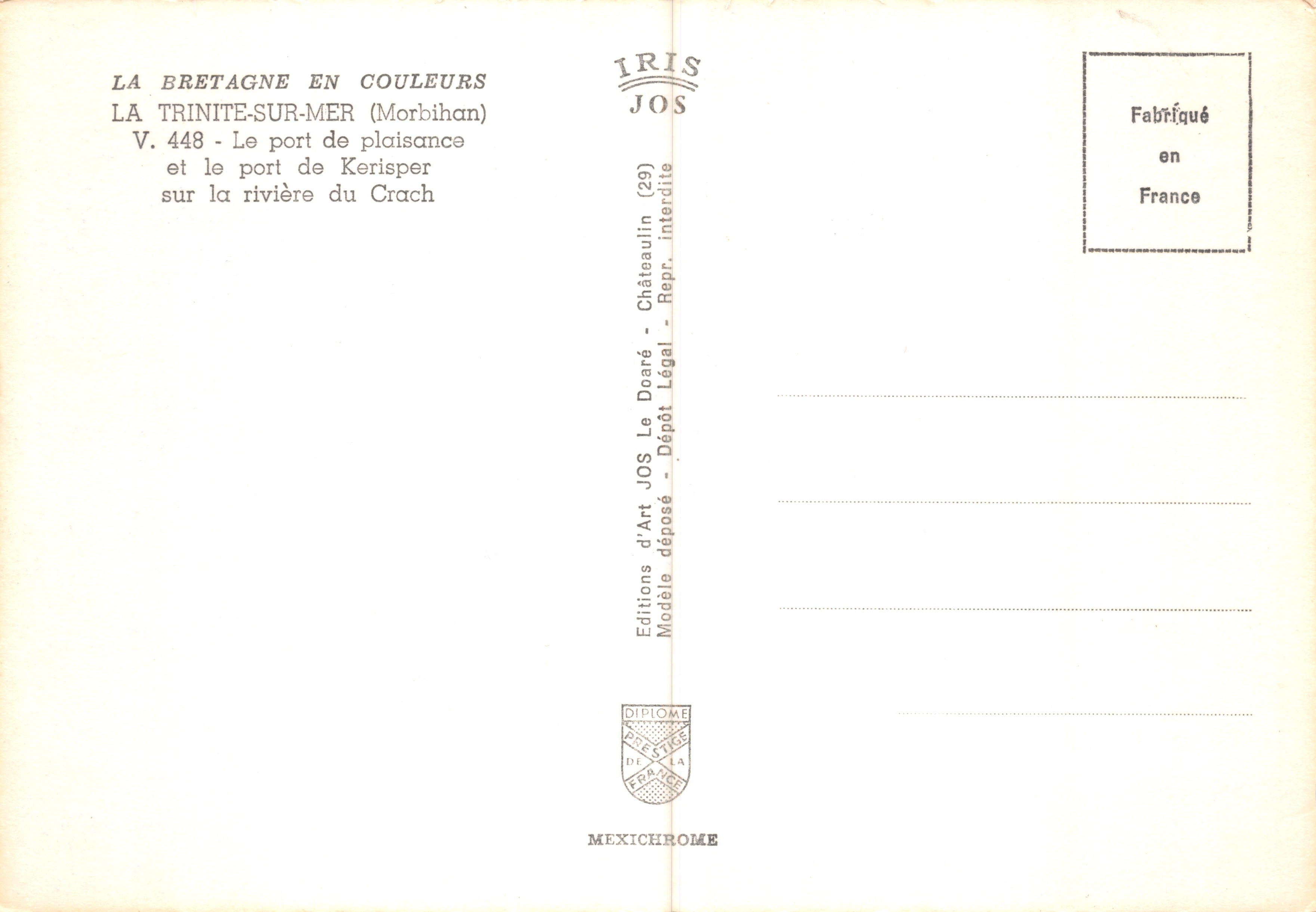 La Trinité-sur-Mer — El puerto de recreo en el río Crach — Editions d'Art JOS — Reverso