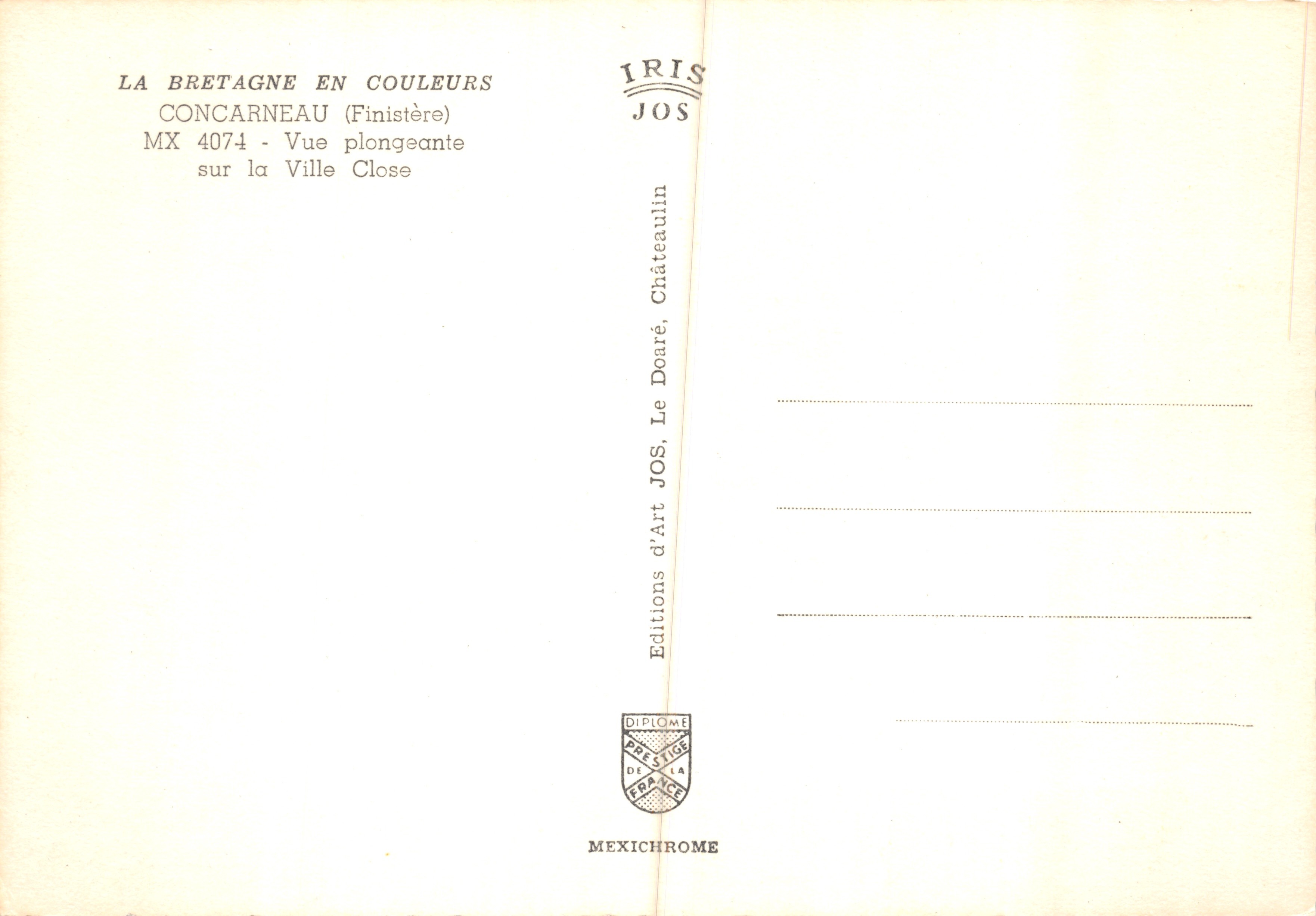 Concarneau (Finistère) — Vista aérea de la Ciudad Cerrada — Éditions d'Art JOS — Reverso