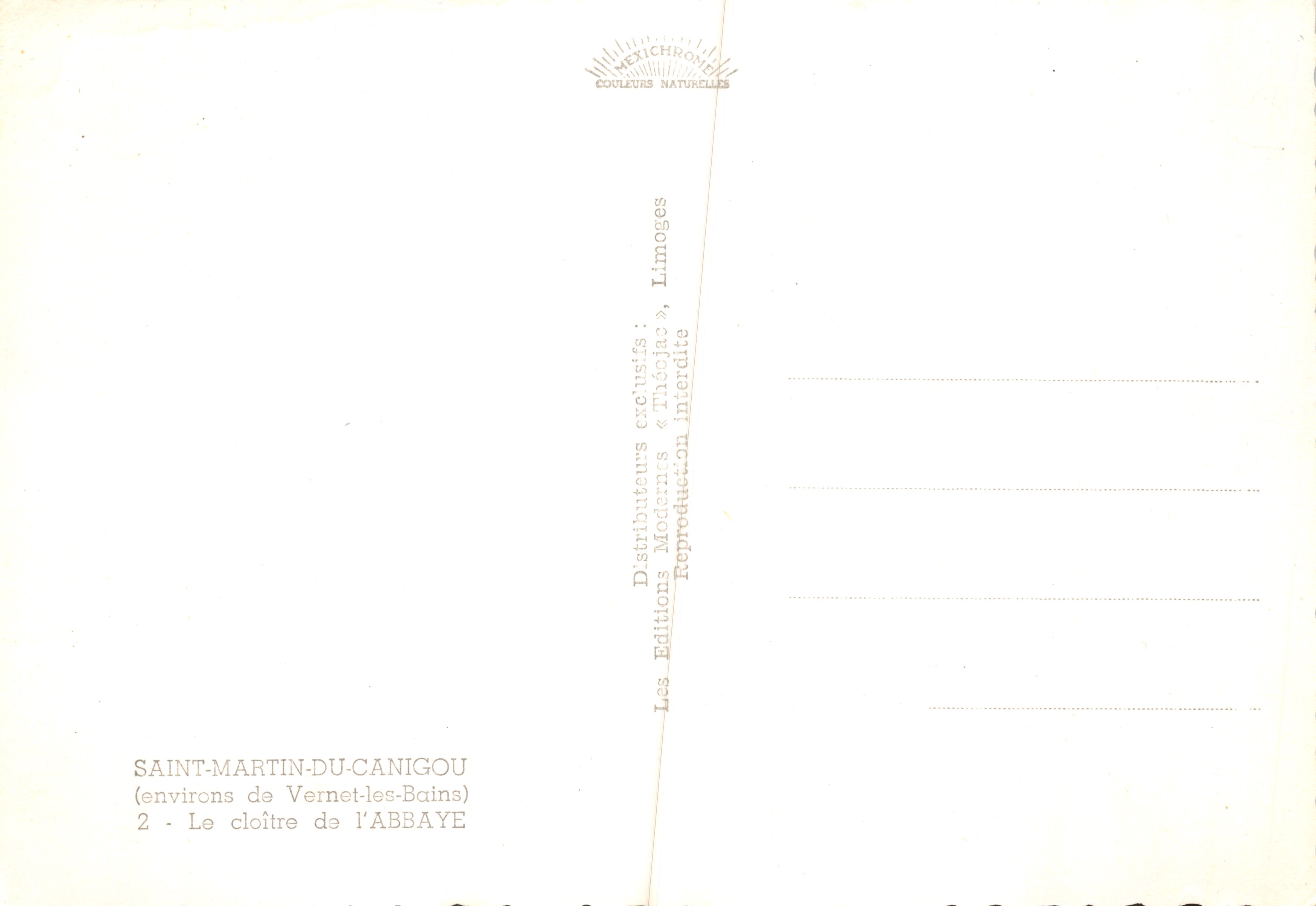 Saint-Martin-du-Canigou — claustro de la abadía — Ediciones Mexichrome — Reverso
