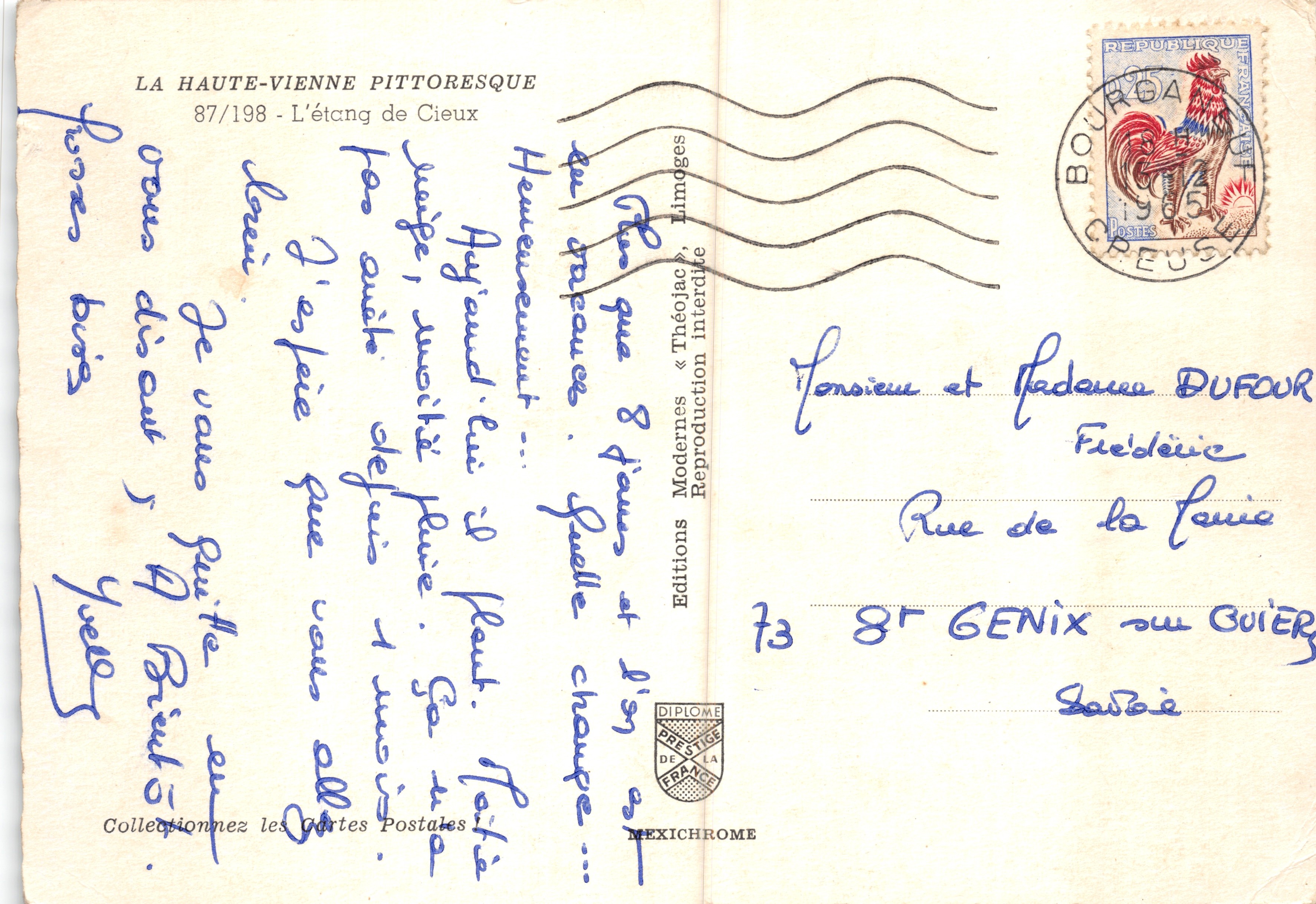El estanque de Cieux — vista pintoresca — Ediciones Mexichrome, n.º 87/198 — Reverso