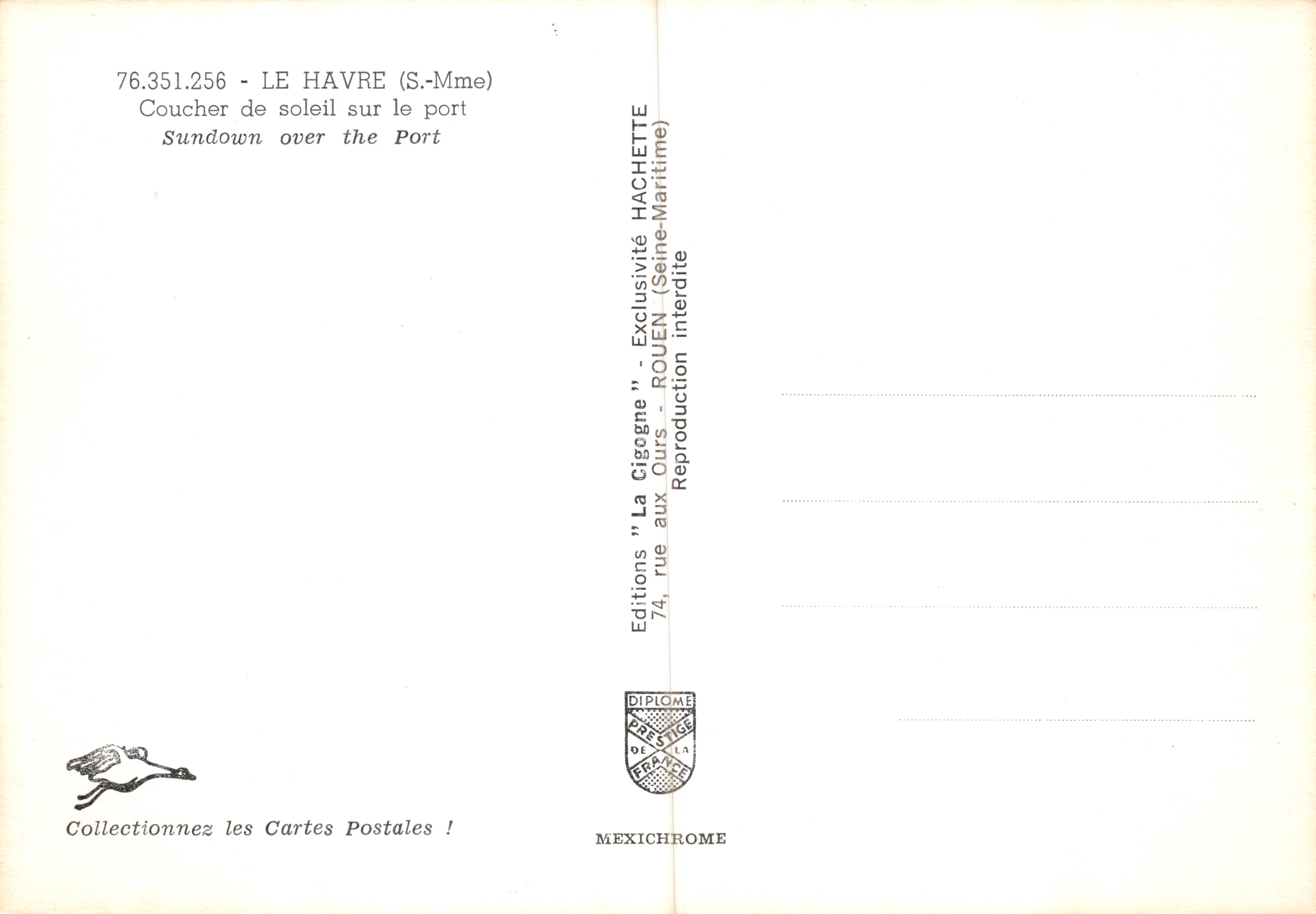 Le Havre — Puesta de sol en el puerto — Éditions La Cigogne — Reverso