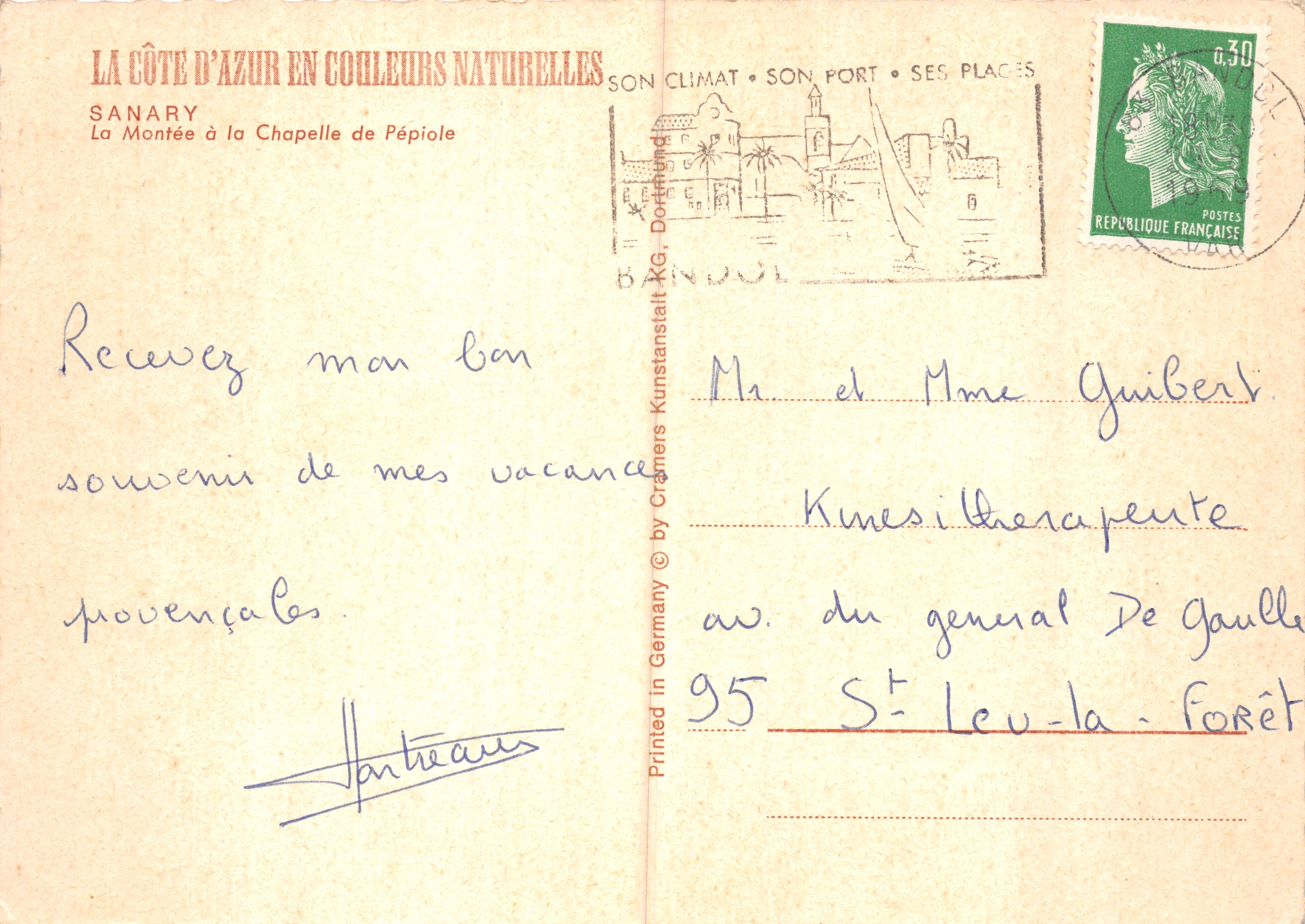 La Montée à la Chapelle de Pépiolé — Sanary, éditeur Cramers Kunstanstalt KG — Verso