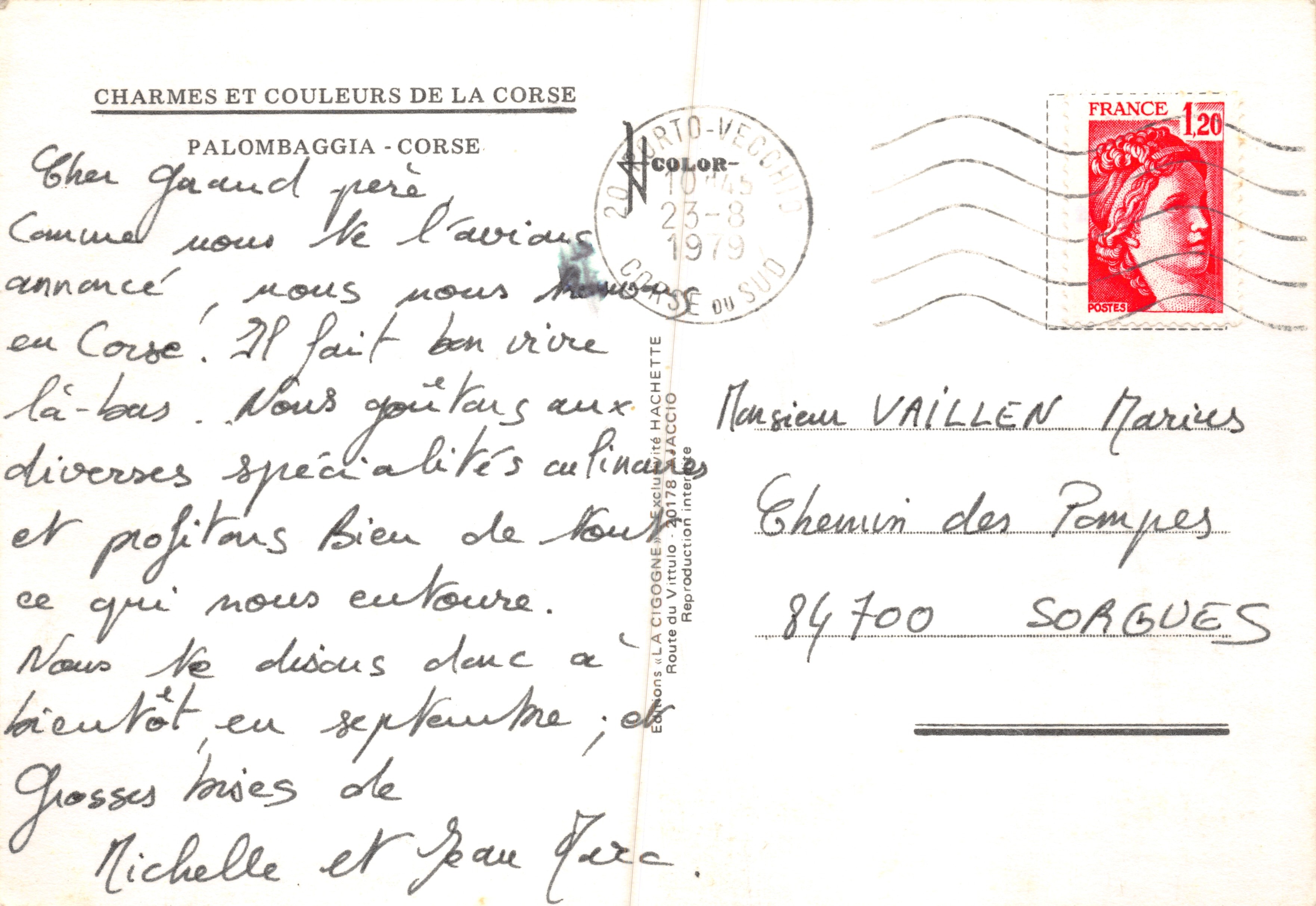 Die Storch — Aussicht auf einen Strand, eingerahmt von einer Kiefer — Verlag LA CIGOGNE — Rückseite