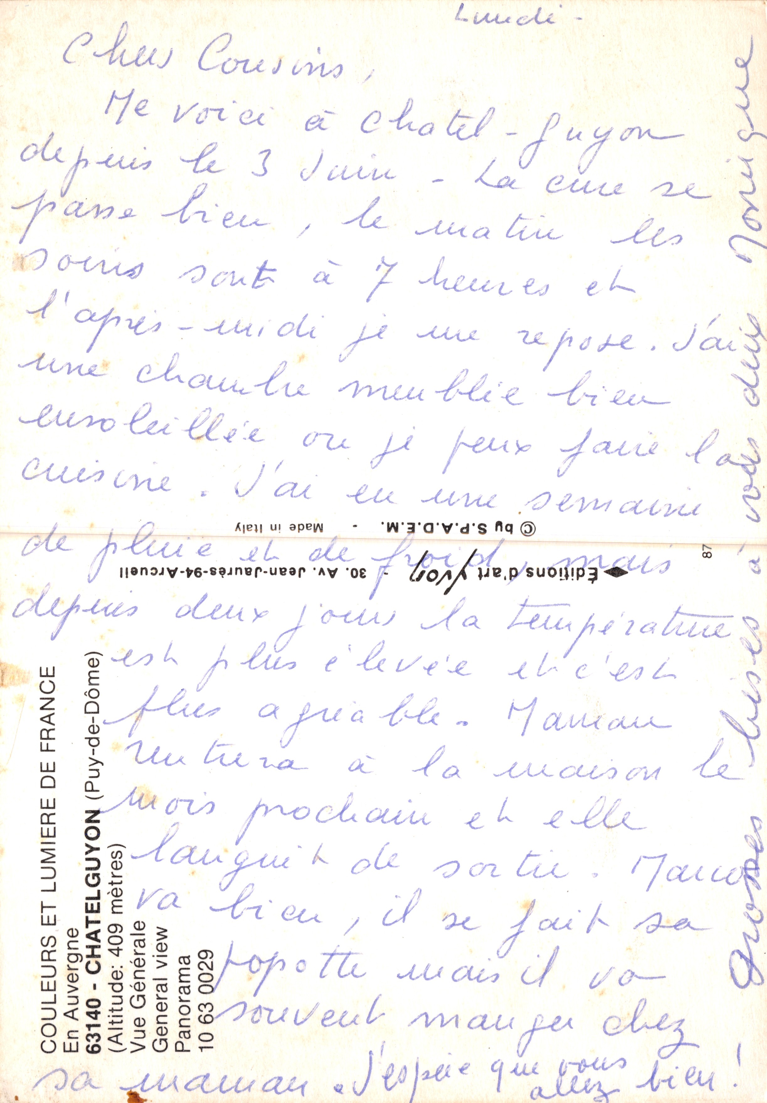 Châtel-Guyon — panorama del casinò e dell'hotel — Éditions d'Art Vion — Verso
