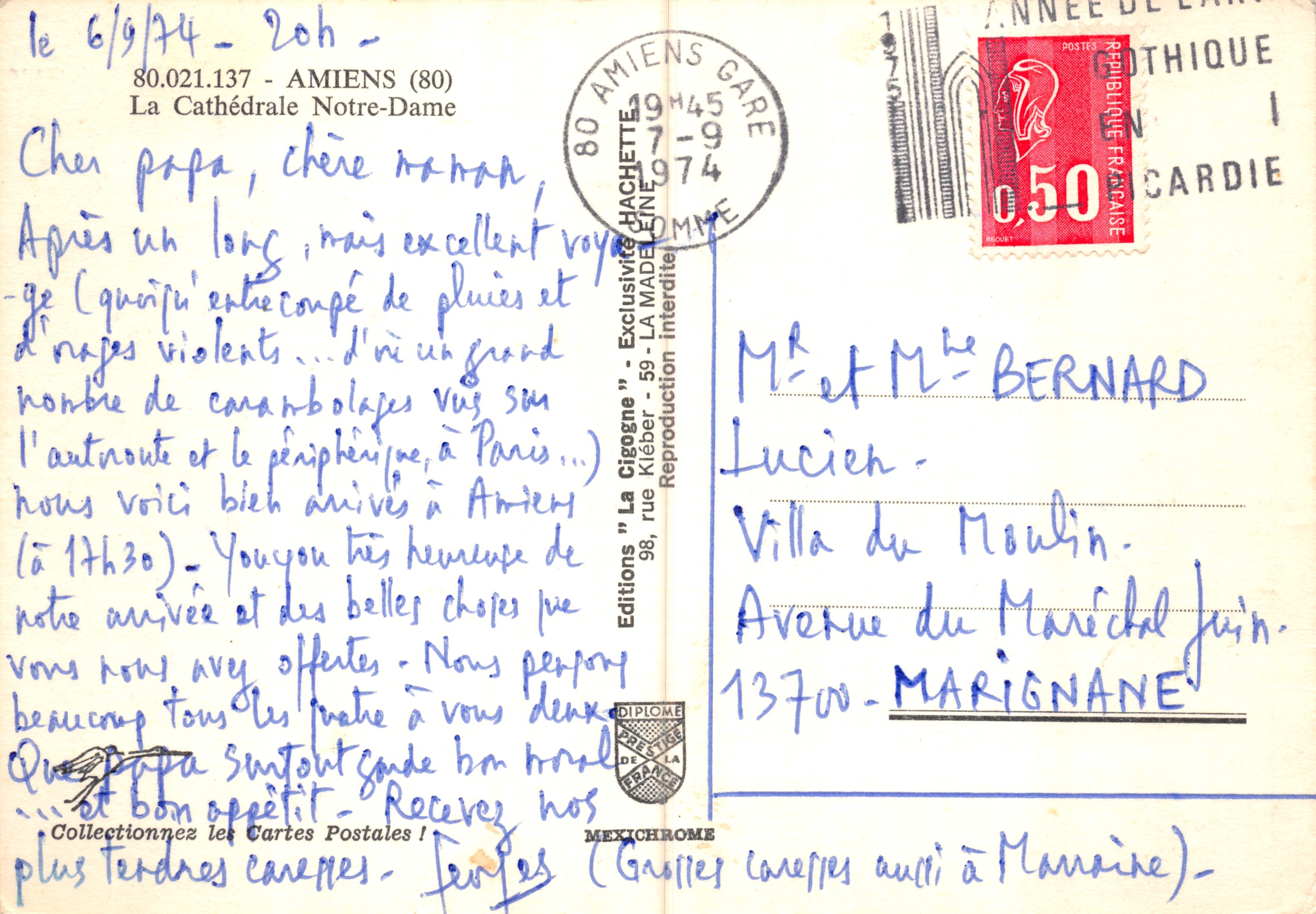 Amiens — Catedral Notre-Dame — Ediciones 'La Cigogne' n°80.021.137 — Reverso