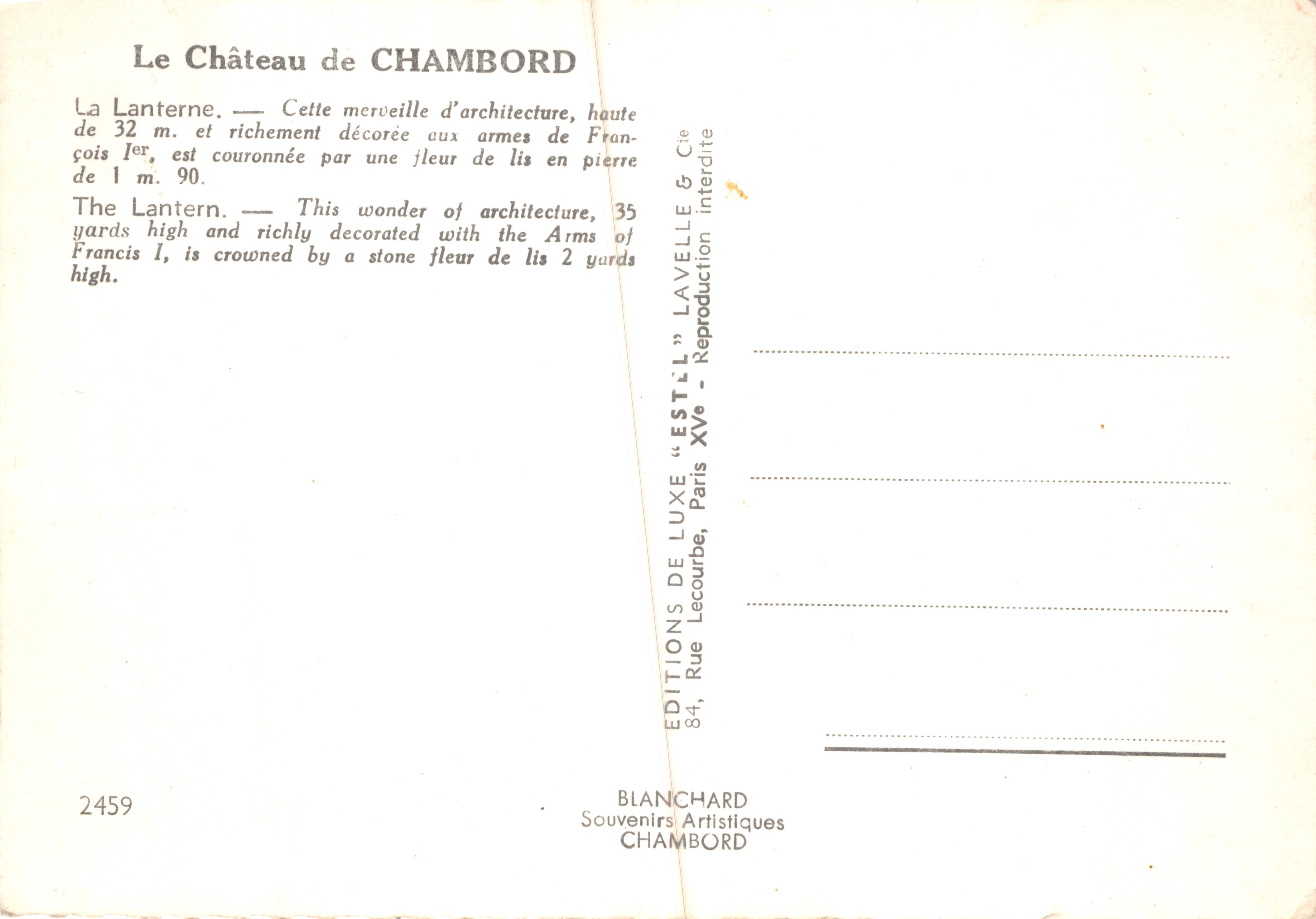 El Castillo de CHAMBORD — La Linternas — Editor ESTOL — Reverso