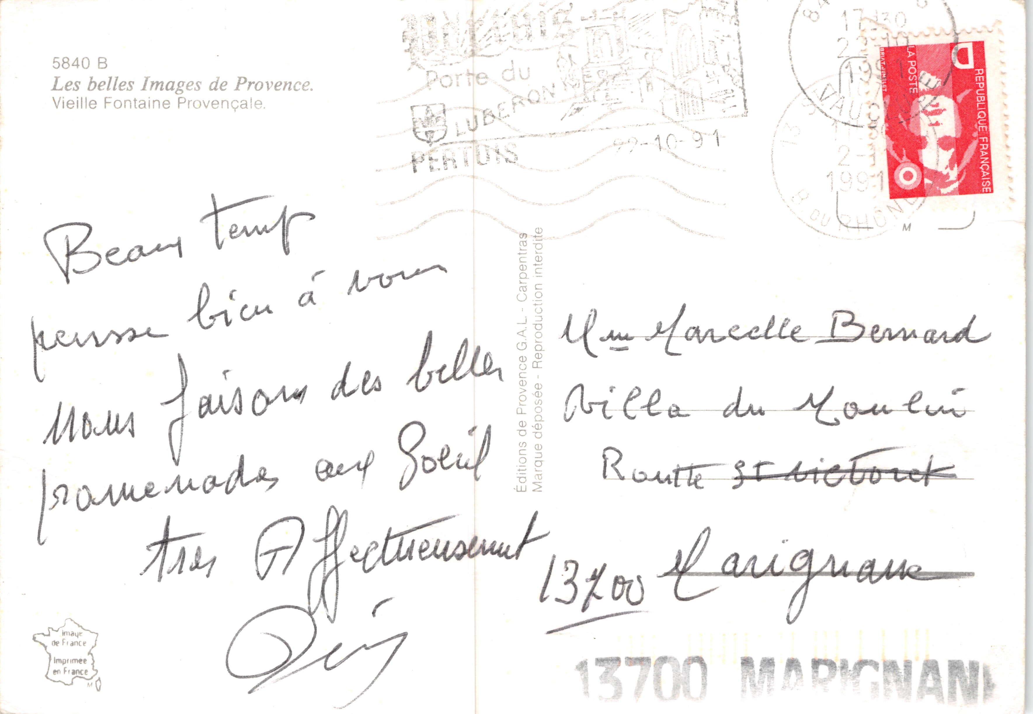 Fuente en una calle de Luberon — editor Les belles Images de Provence, n° 5840 B — Reverso
