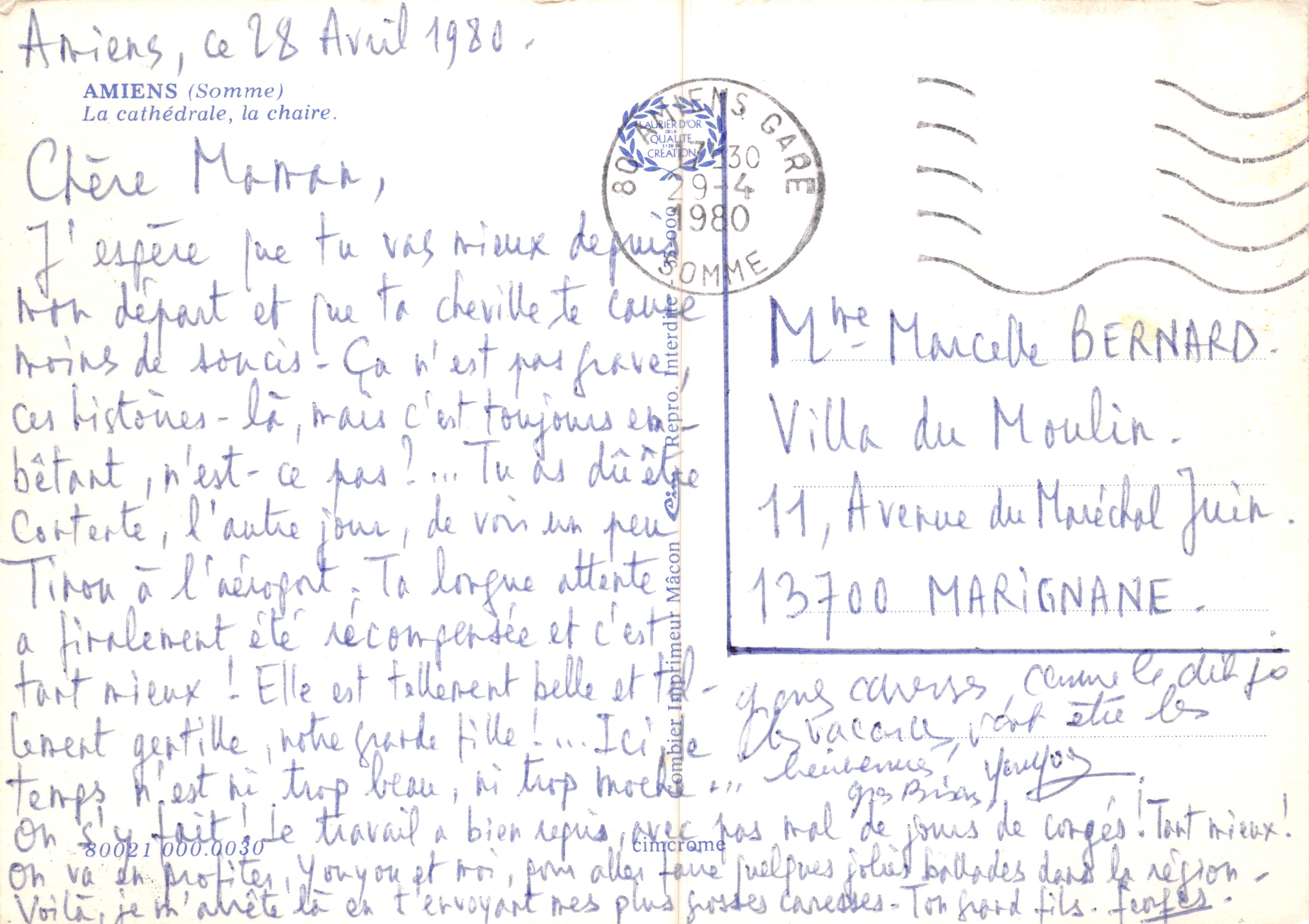 Amiens — La catedral, el trono — Editor: Cimay — Reverso