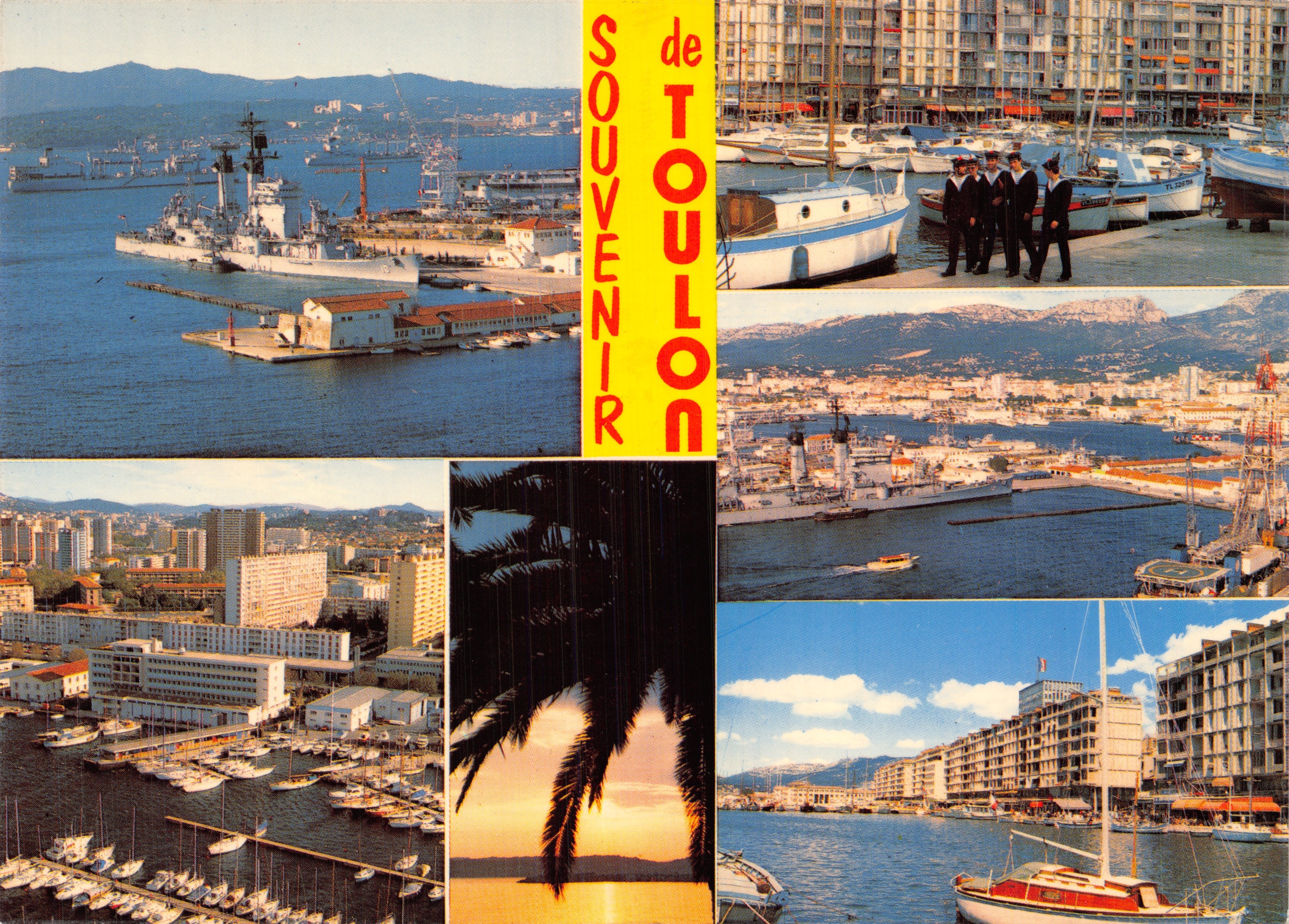 Toulon — vista del puerto, barcos y ciudad — Recuerdo de Toulon, editado por Les Éditions Bandol