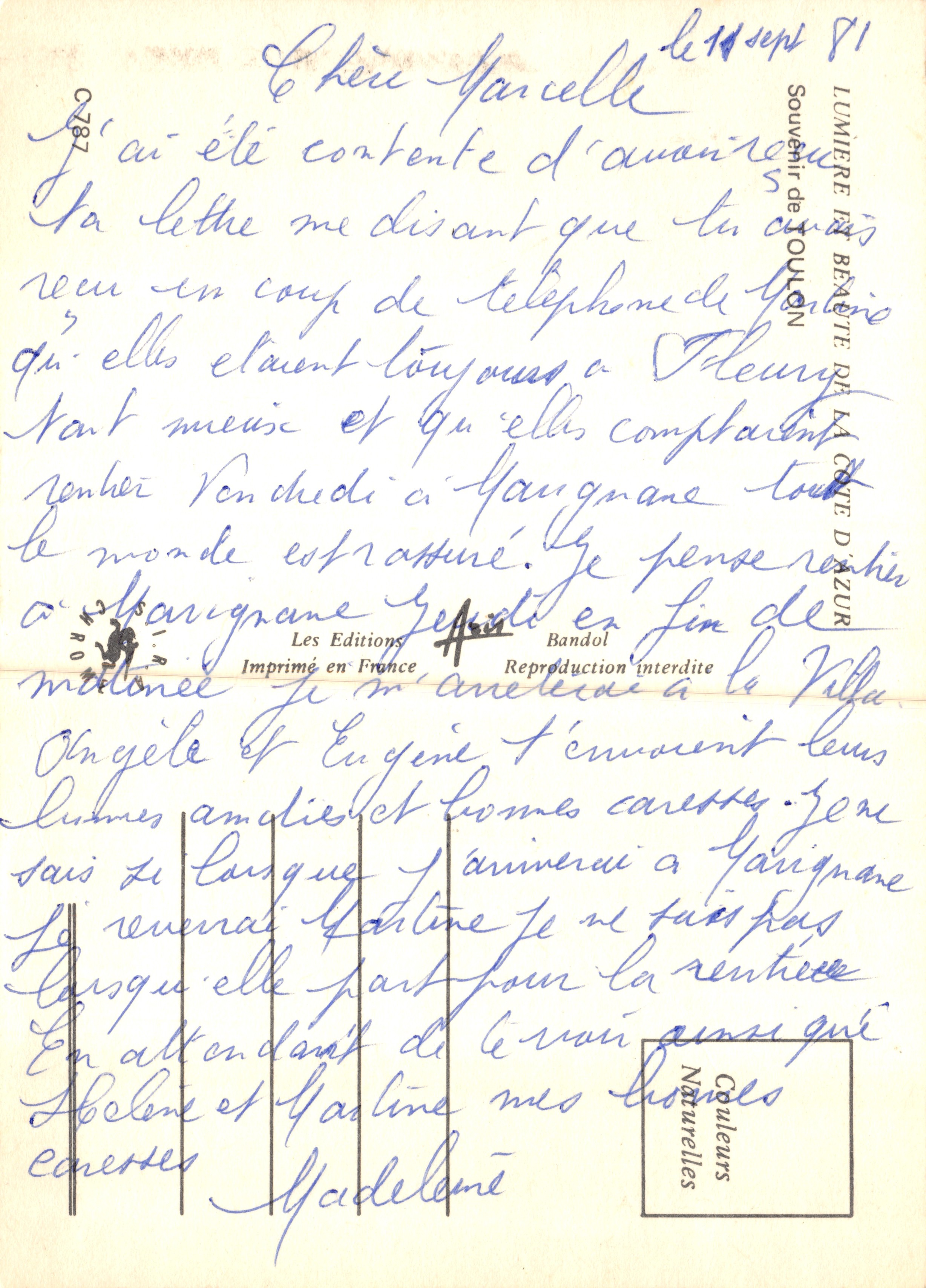 Toulon — vista del puerto, barcos y ciudad — Recuerdo de Toulon, editado por Les Éditions Bandol — Reverso
