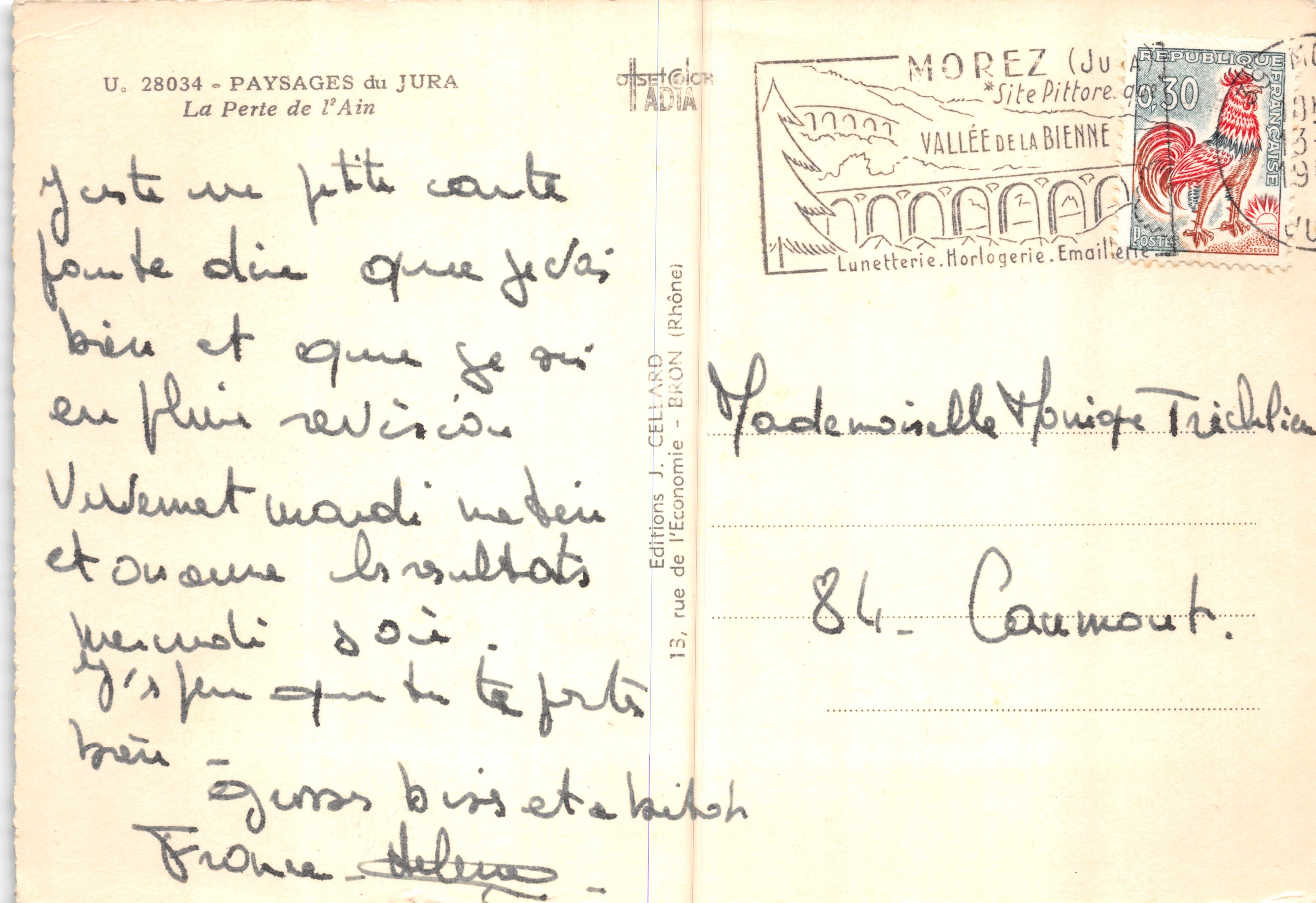La Perla del Ain — garganta rocosa con cascada — Éditions J. CELLARD — Reverso