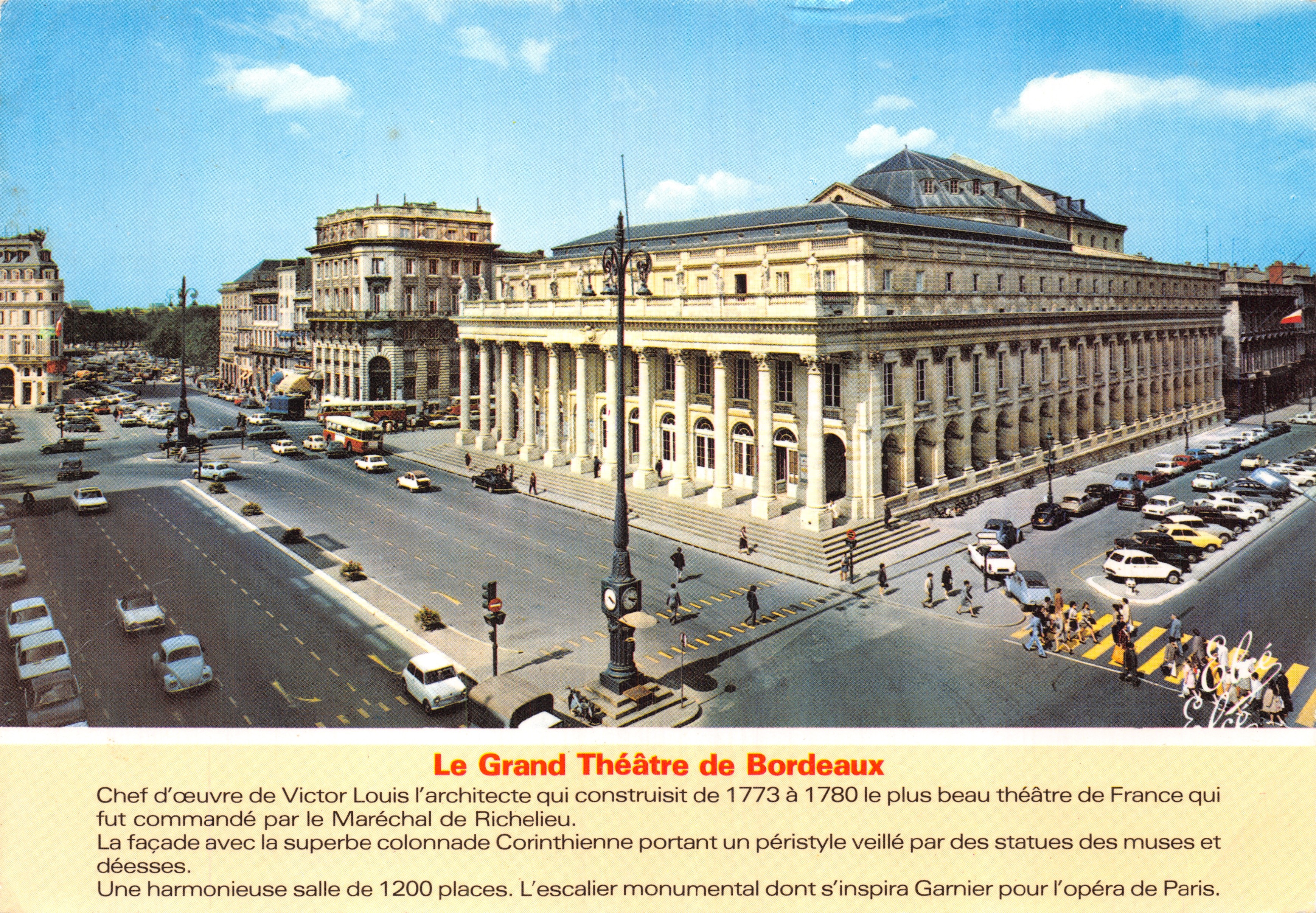 El Gran Teatro de Burdeos — fachada neoclásica con columna corintia — editor CARTES POSTALES