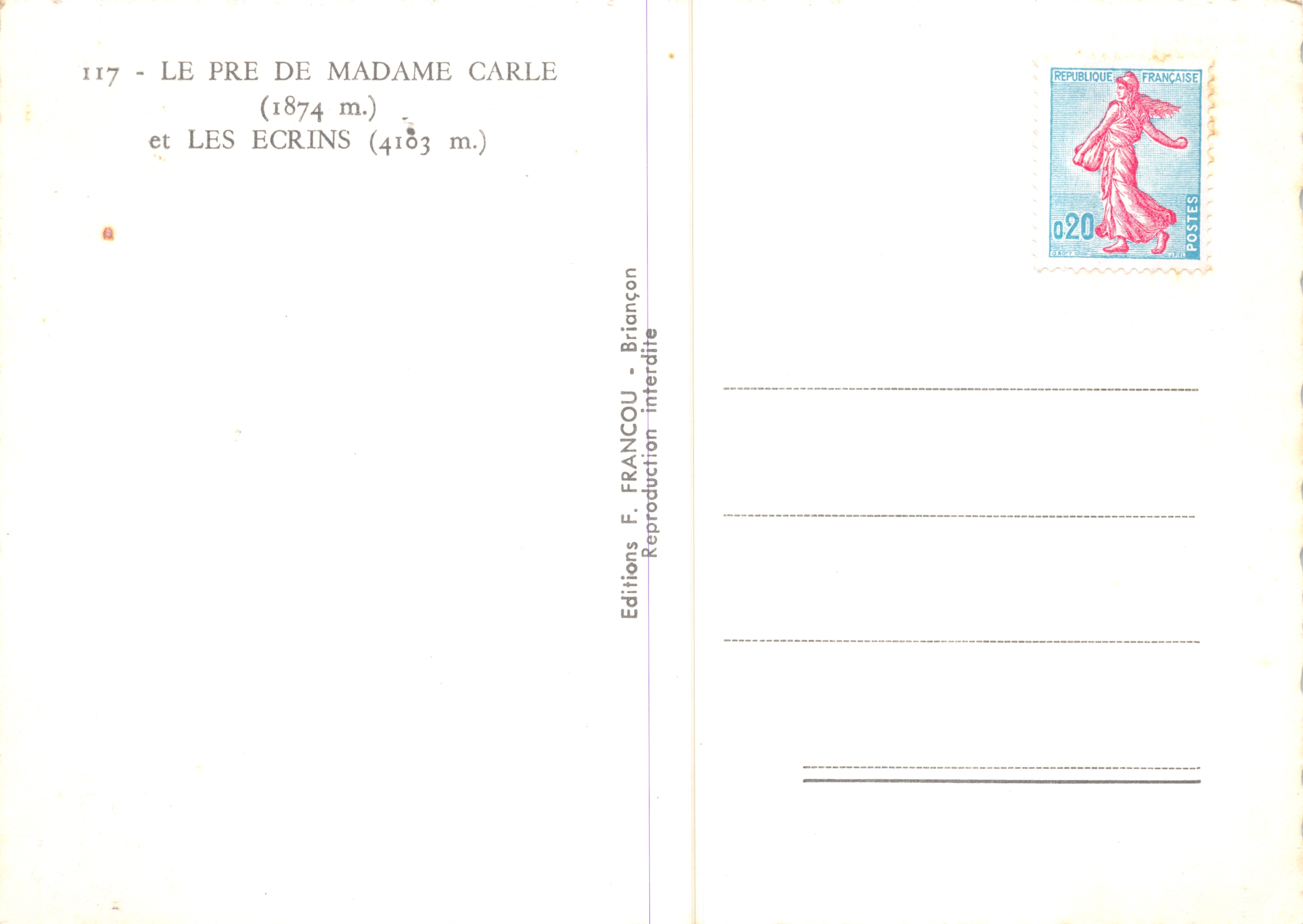 El prado de Madame Carle — Los Ecrins — Editions F. Francou — Reverso