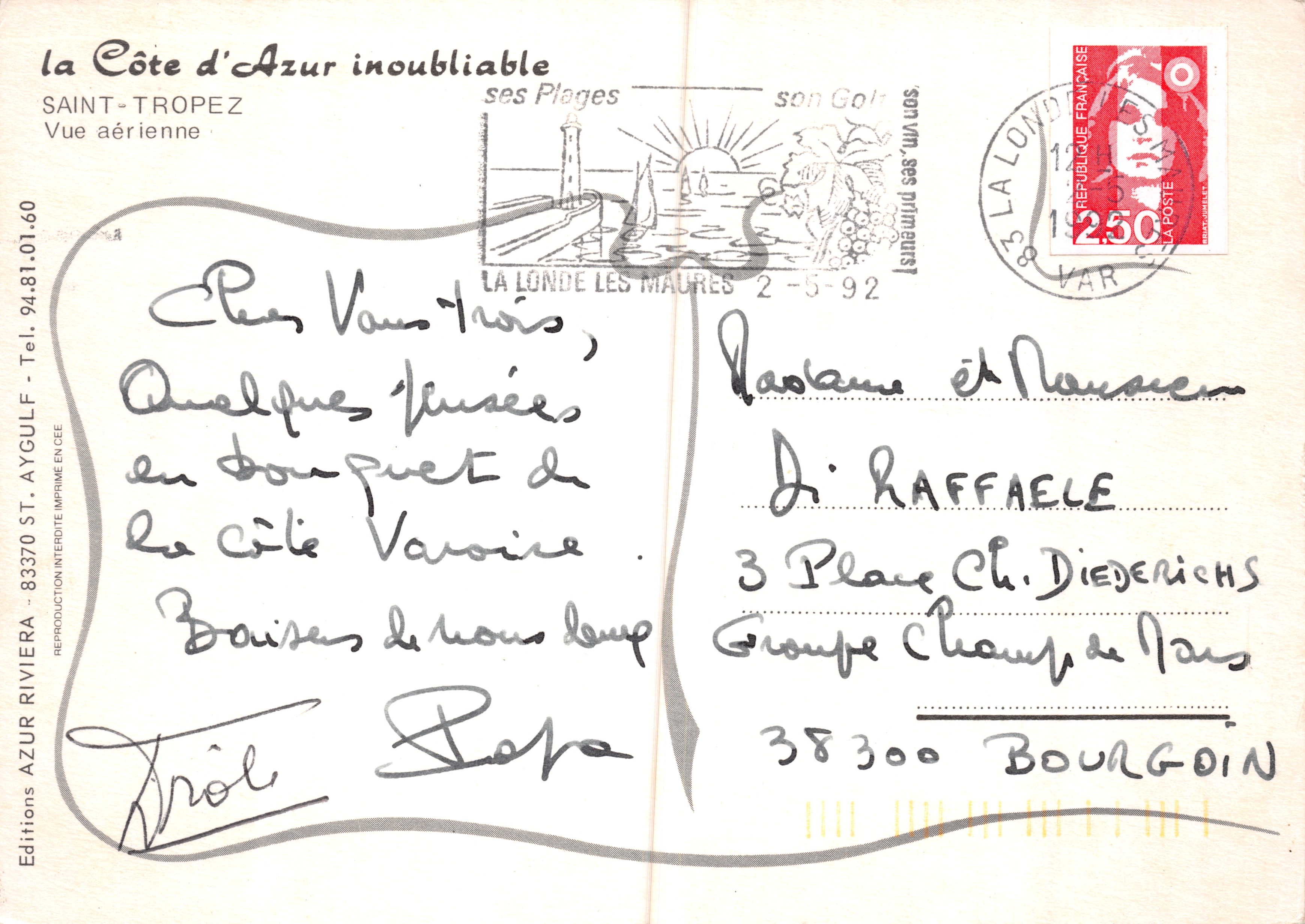 Saint-Tropez — vue aérienne — Editions Azur Riviera n° 83370 — Verso