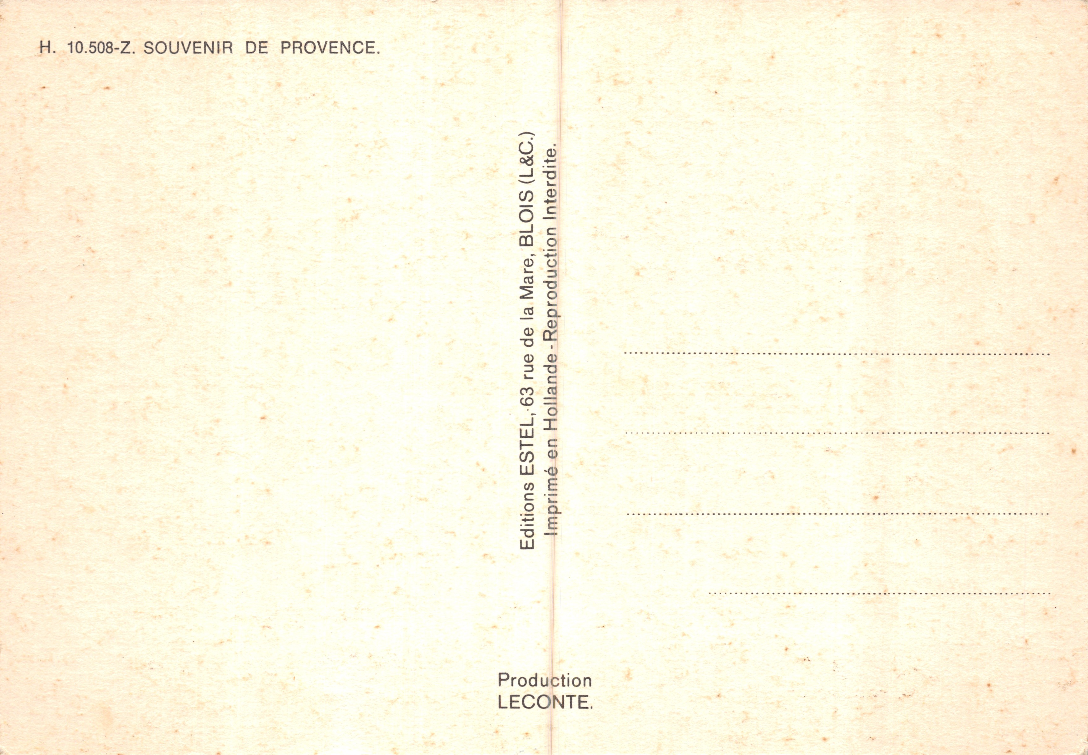 The Vacation Route — Tourist postcard of Provence with view of Pont du Gard, Avignon, Arles and Nîmes — Éditions Estel — Back