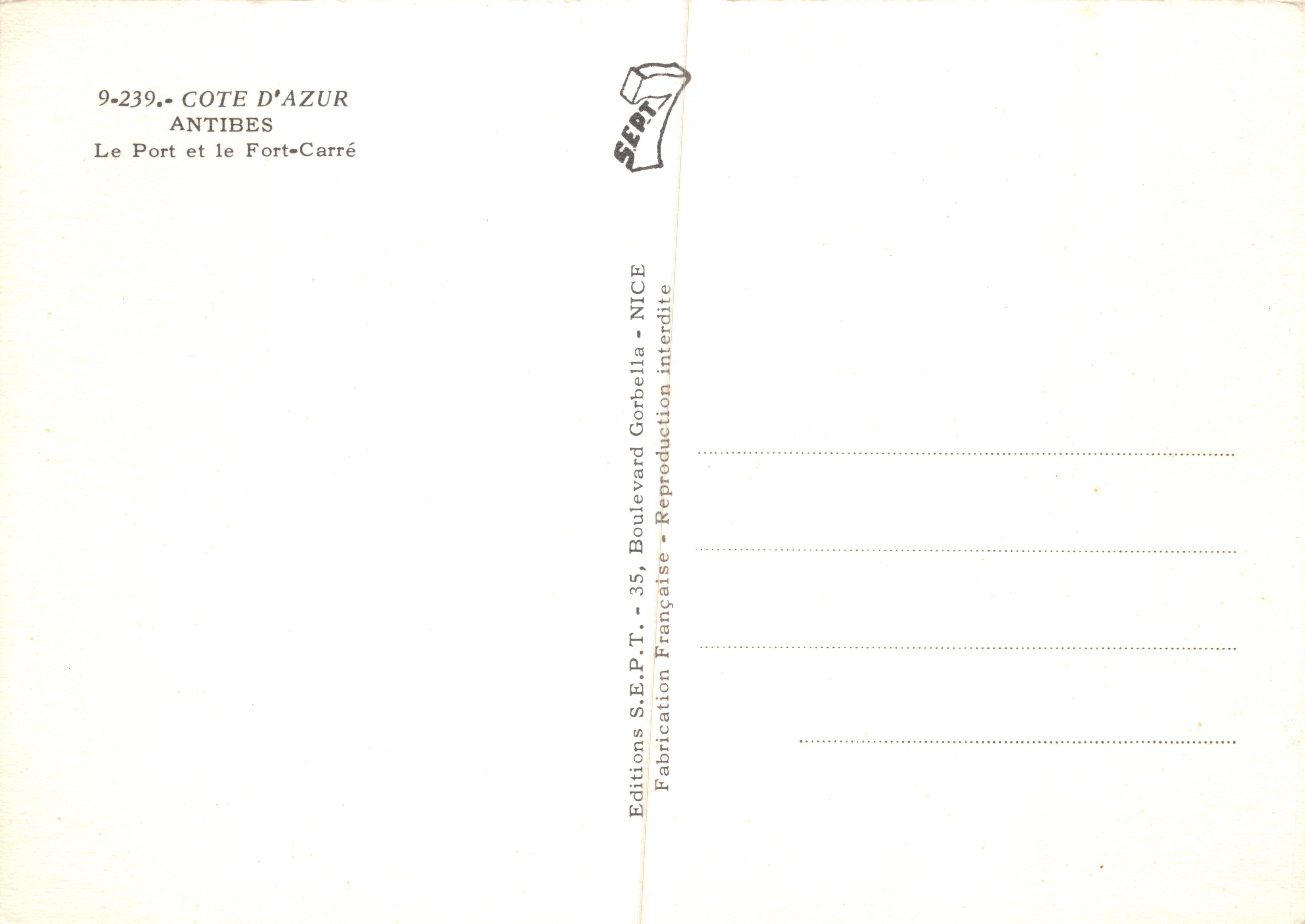 Antibes — Il Porto e il Fort-Carré — Éditions S.E.P.T. - NICE — Verso