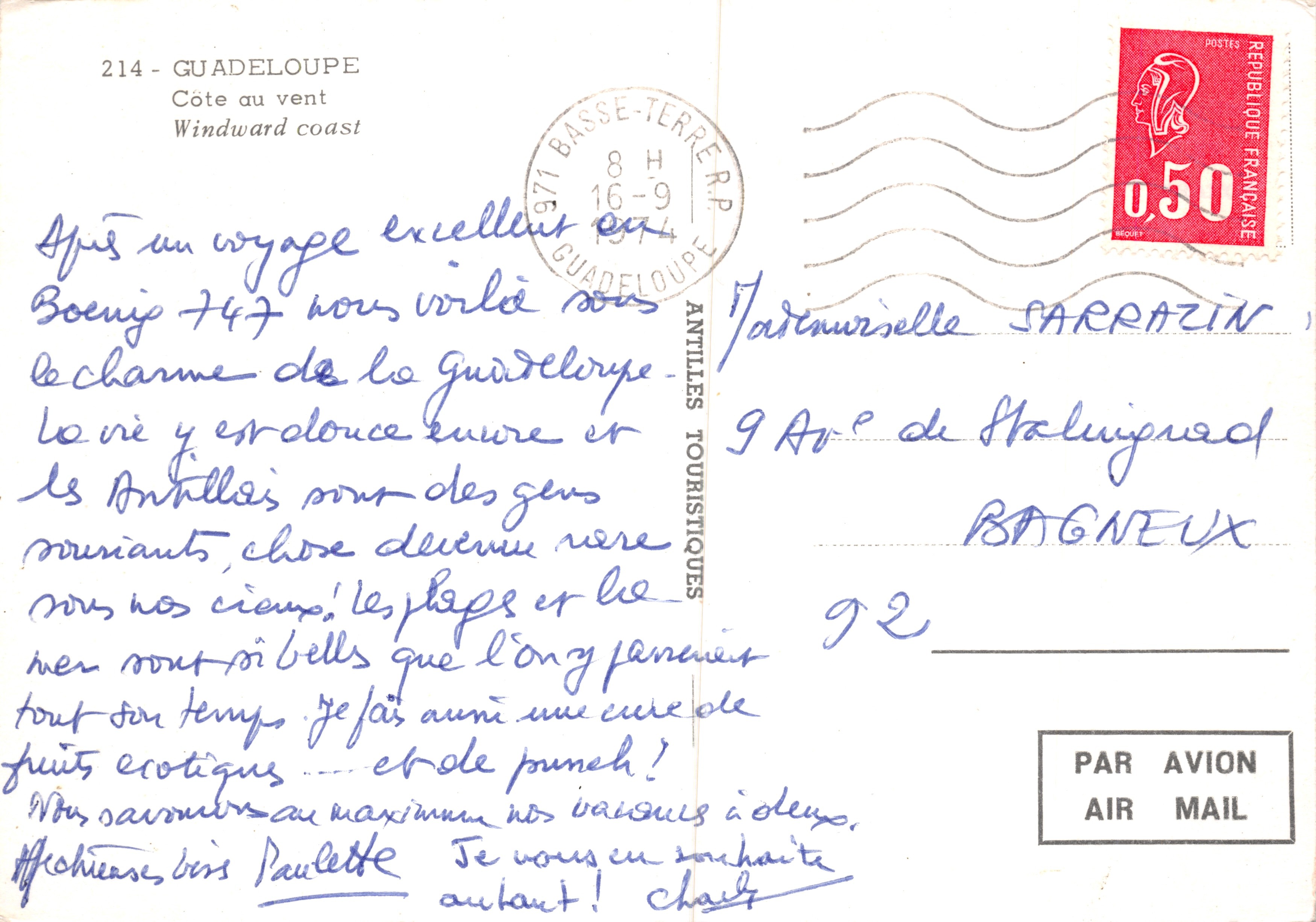 Guadeloupe — Costa a vento — Editore: Antilles Touristiques, n. 214 — Verso