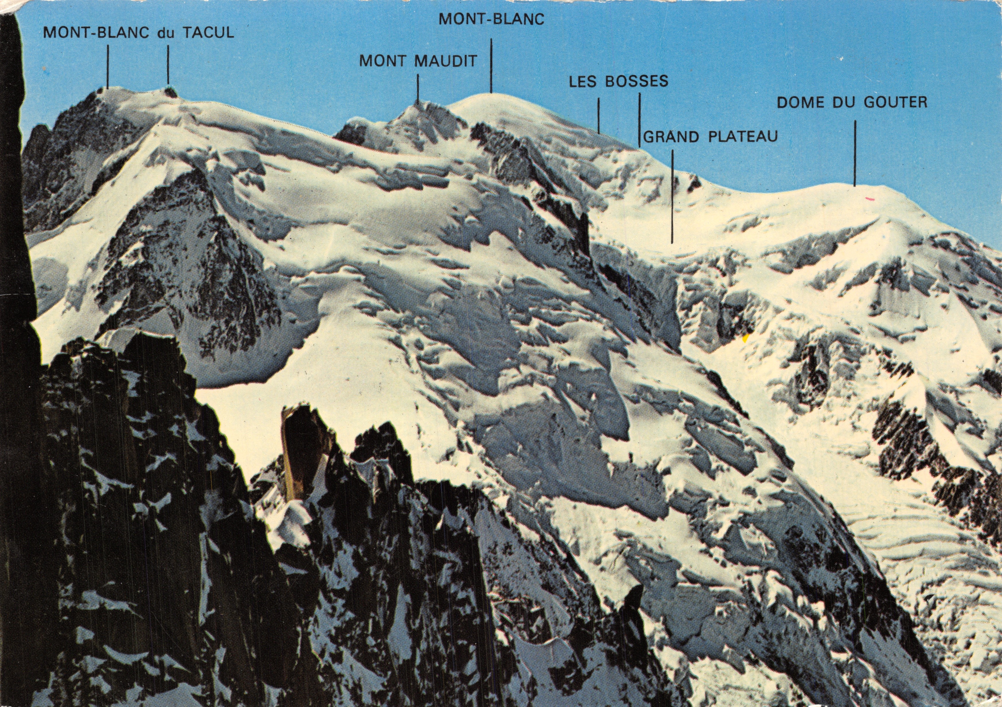 Mont-Blanc du Tacul — panoramische weergave van de omringende toppen — De Fotografieën van G. Rossat-Mignod, Uitgave Savoie