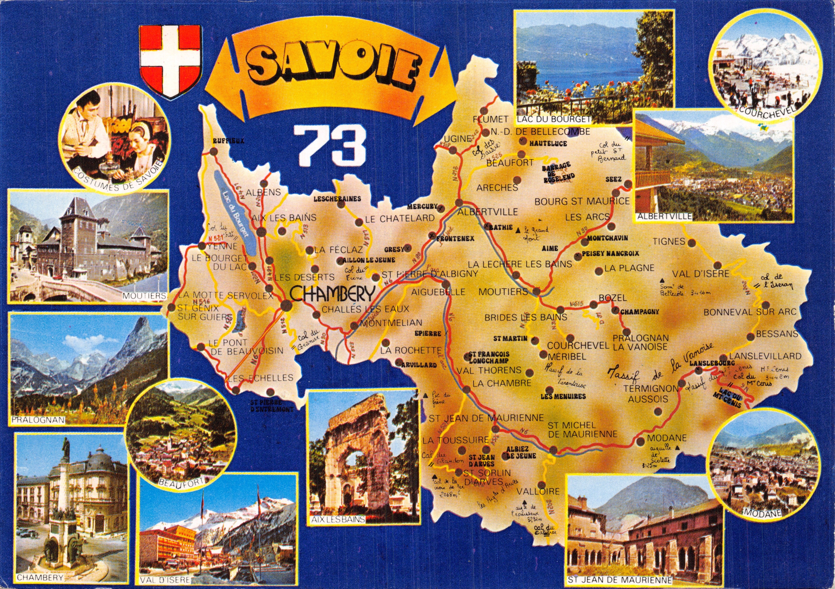 Savoie — cartolina turistica con mappa e vignette — editore Combière Imprimeur