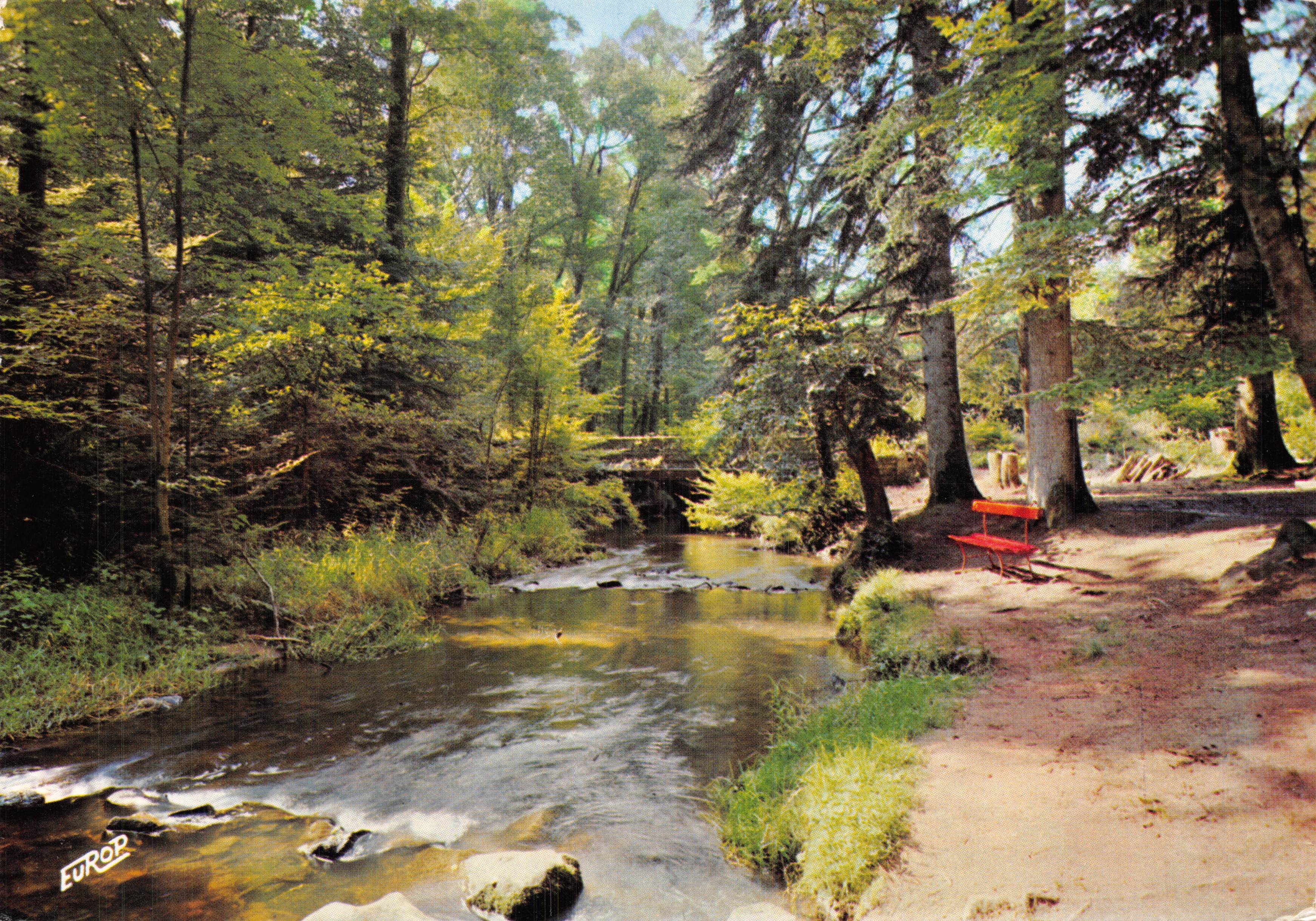 Ponte del Parapluié — vista del ruscello e panchina rossa — Édition de l'Europe, serie 7736