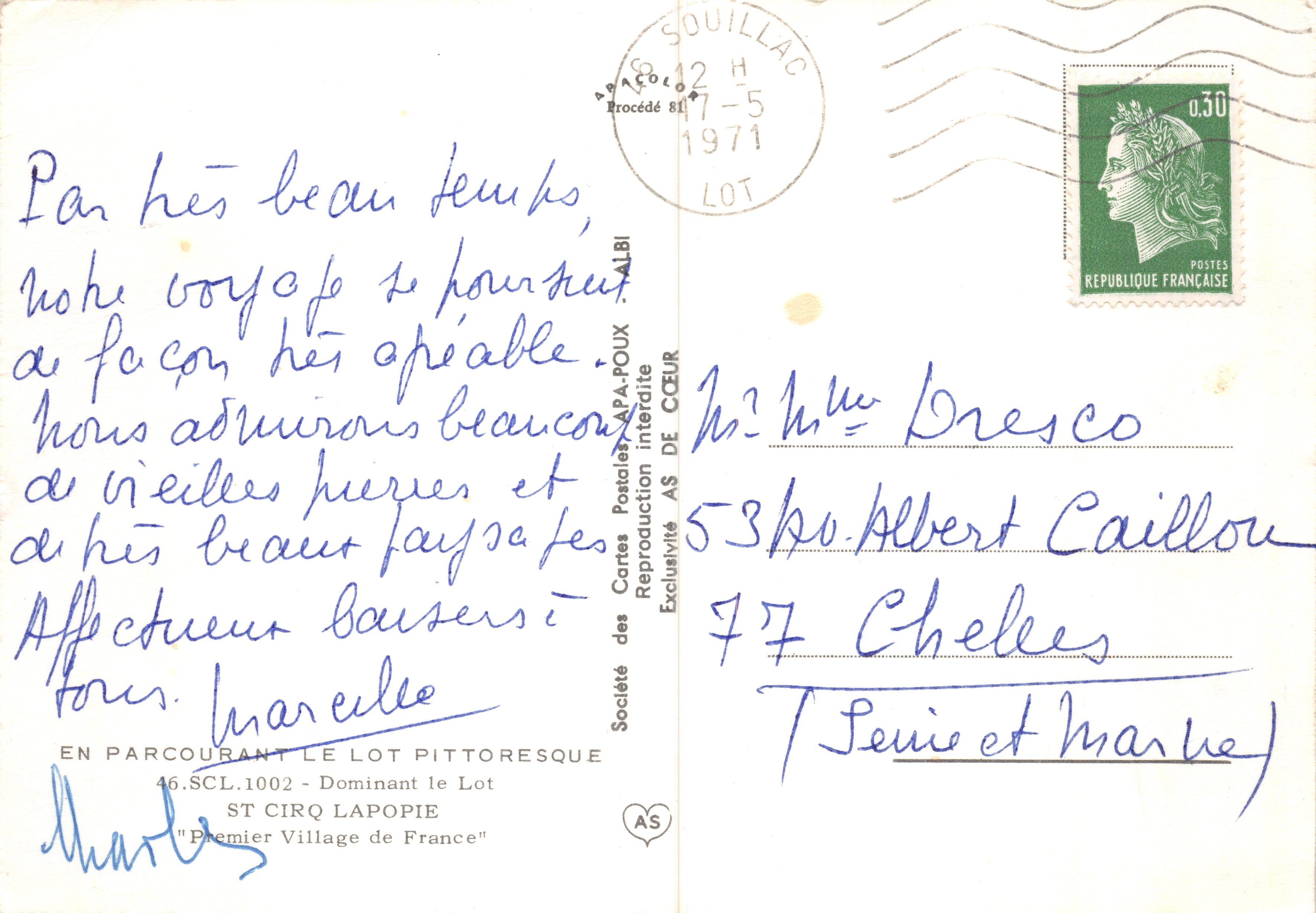 Saint-Cirq-Lapopie — villaggio pittoresco dominante il Lot — Société des Cartes Postales APA-POUX — Verso