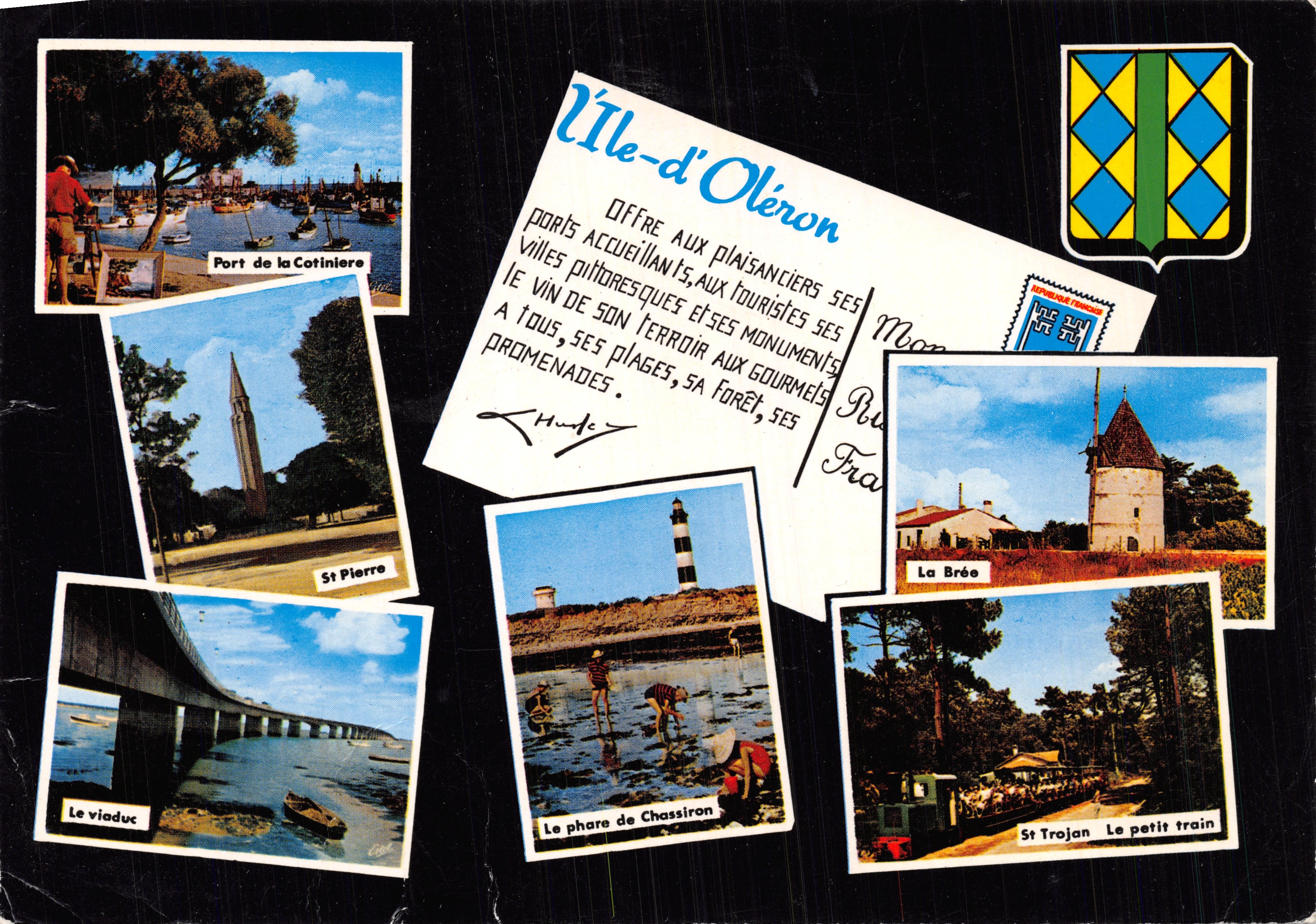 Isle of Oléron — panoramic view with photos of sites (Port de la Cotinière, St Pierre, The viaduct, The Chassiron lighthouse, La Brée, St Trojan) — Éditions BLOIS
