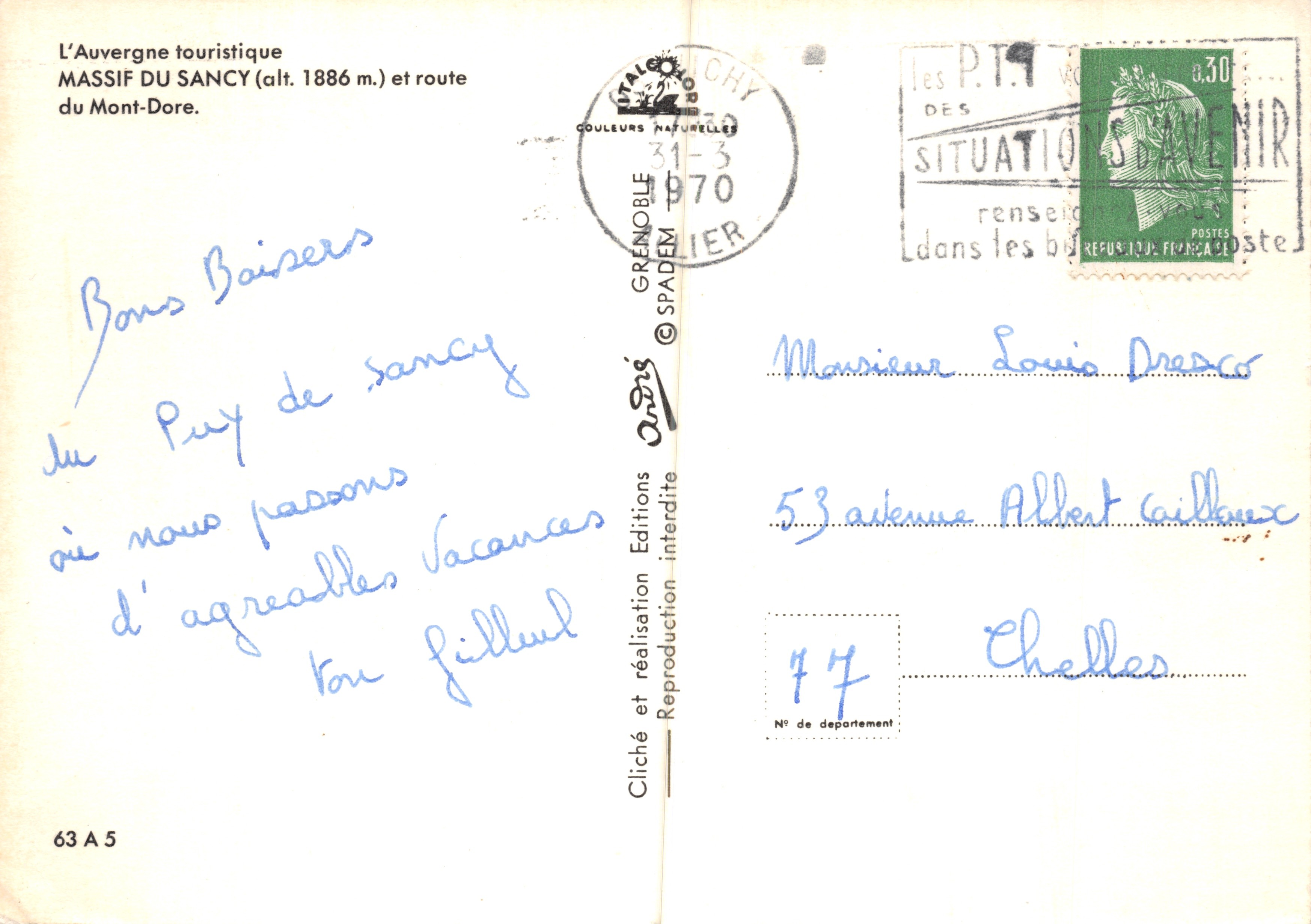 Massif du Sancy — vue du Puy de Sancy et route du Mont-Dore — Éditions Grenoble Naturelles, n° 63 A 5 — Reverso