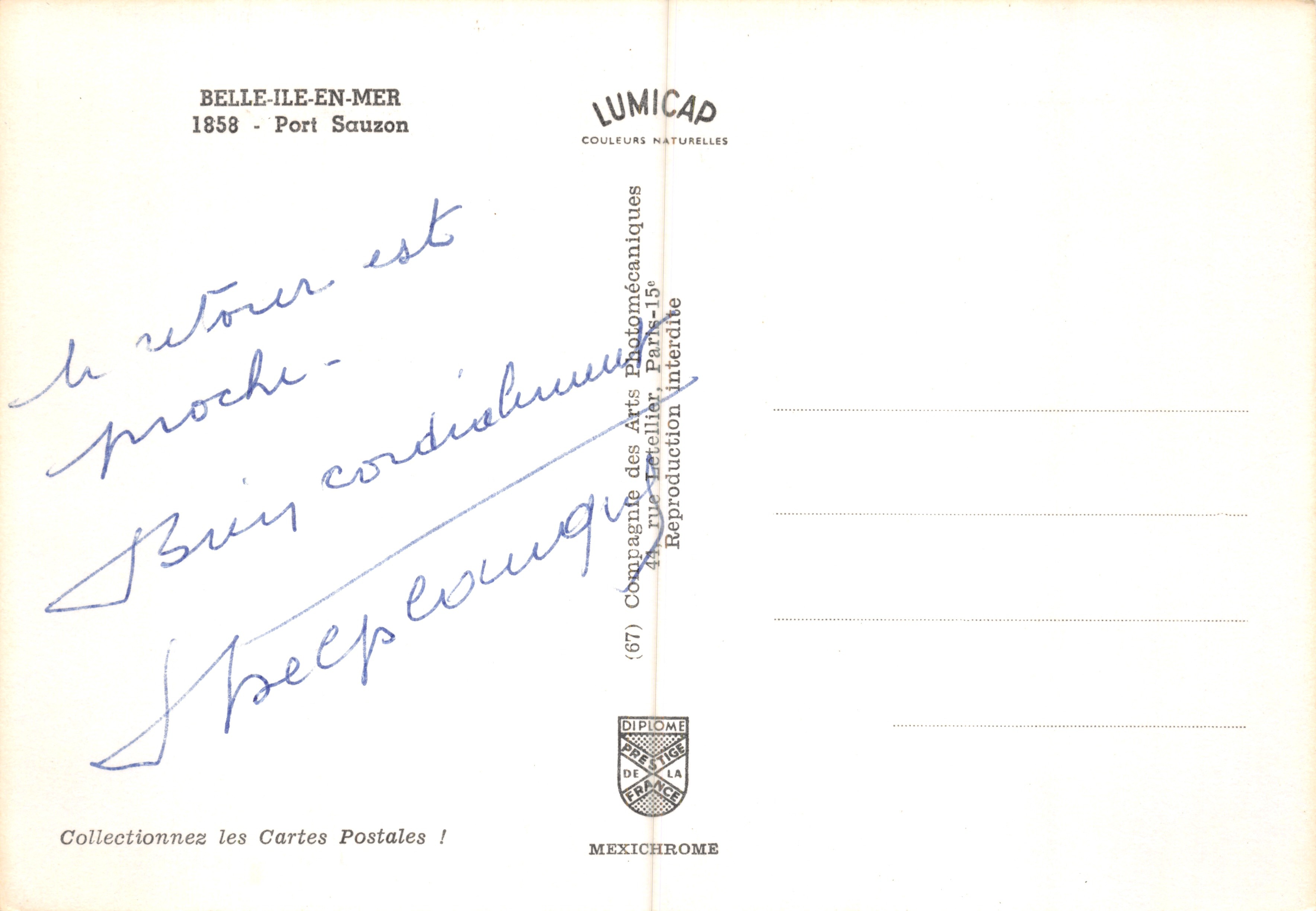 Belle-Île-en-Mer — Port Sauzon — editore IRIS — Verso