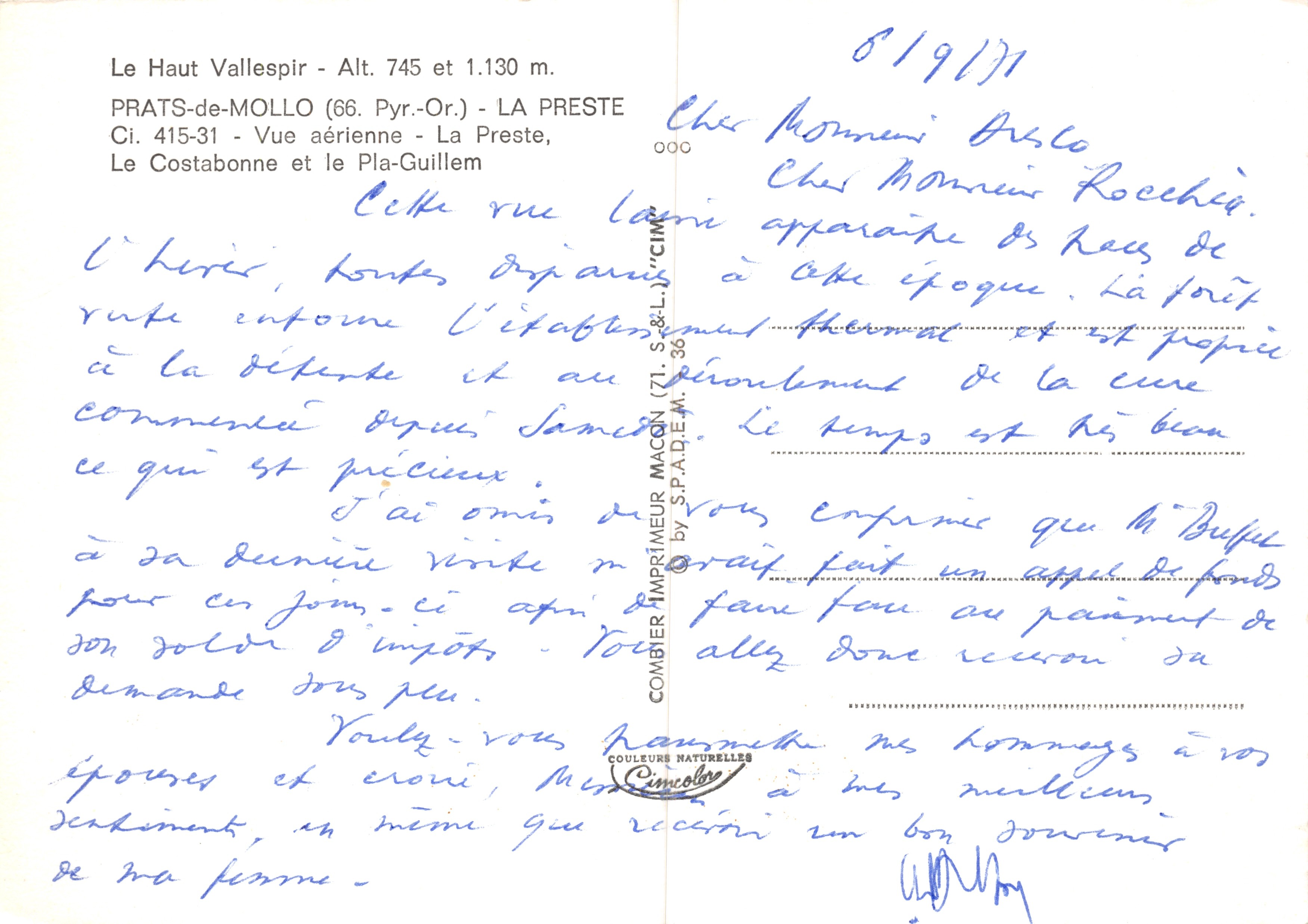 Prats-de-Mollo — vista aerea — editore CIM — Verso