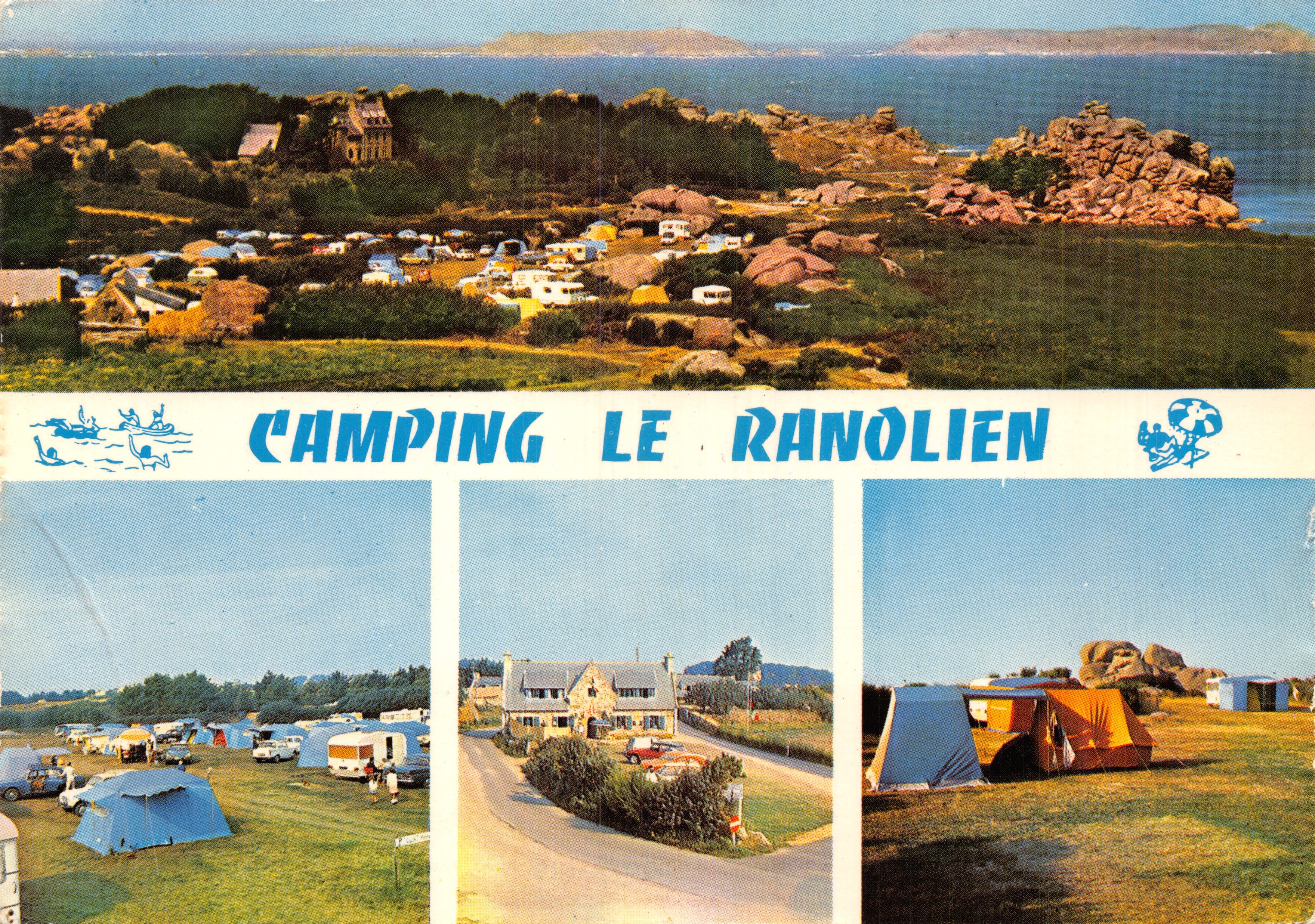 Camping Le Ranolien — vista panoramica e scene di campeggio in Bretagna — editore Jean Stoll