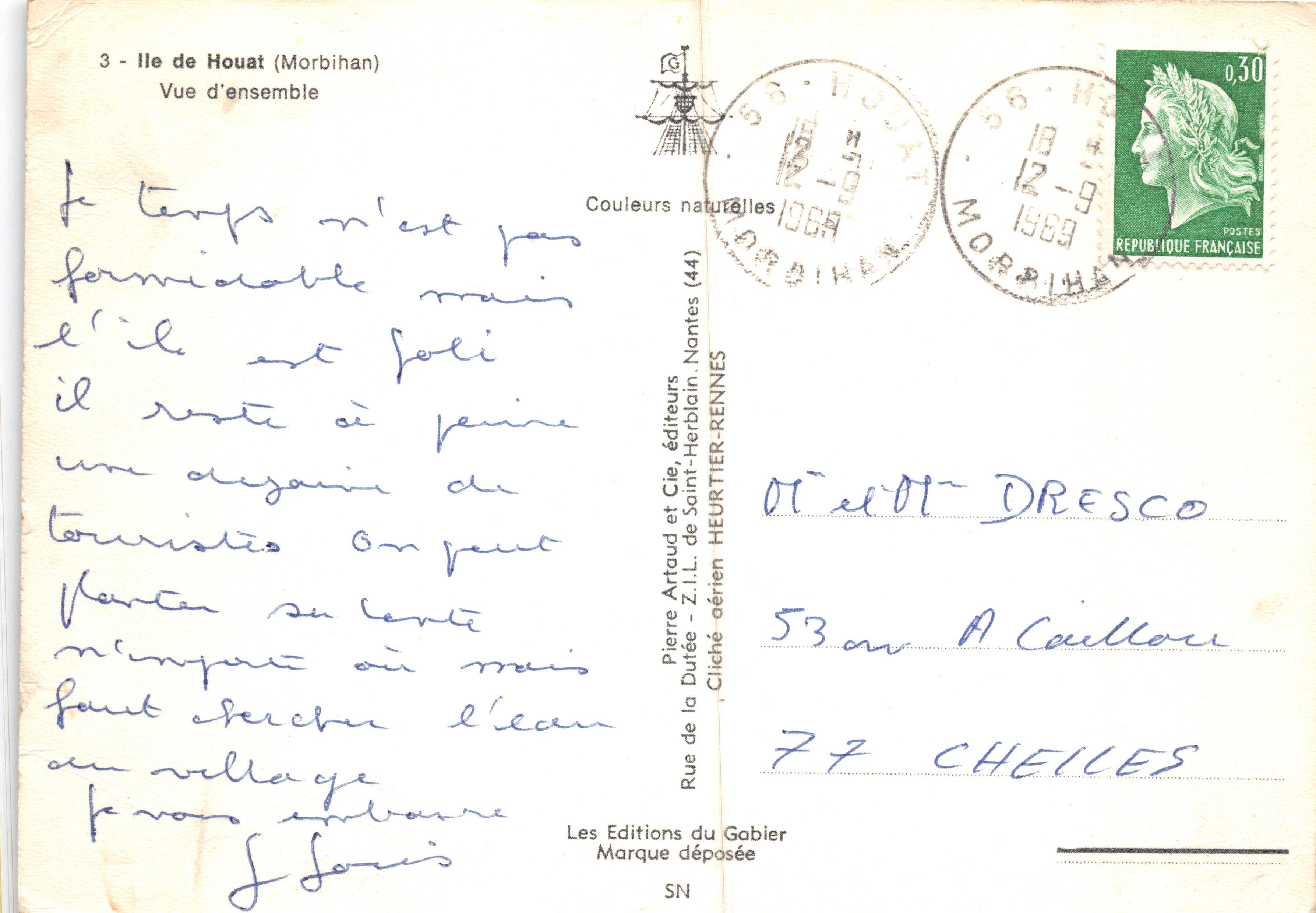 Ile de Houat (Morbihan) — vue d'ensemble — Pierre Artaud et Cie, éditeurs — Verso
