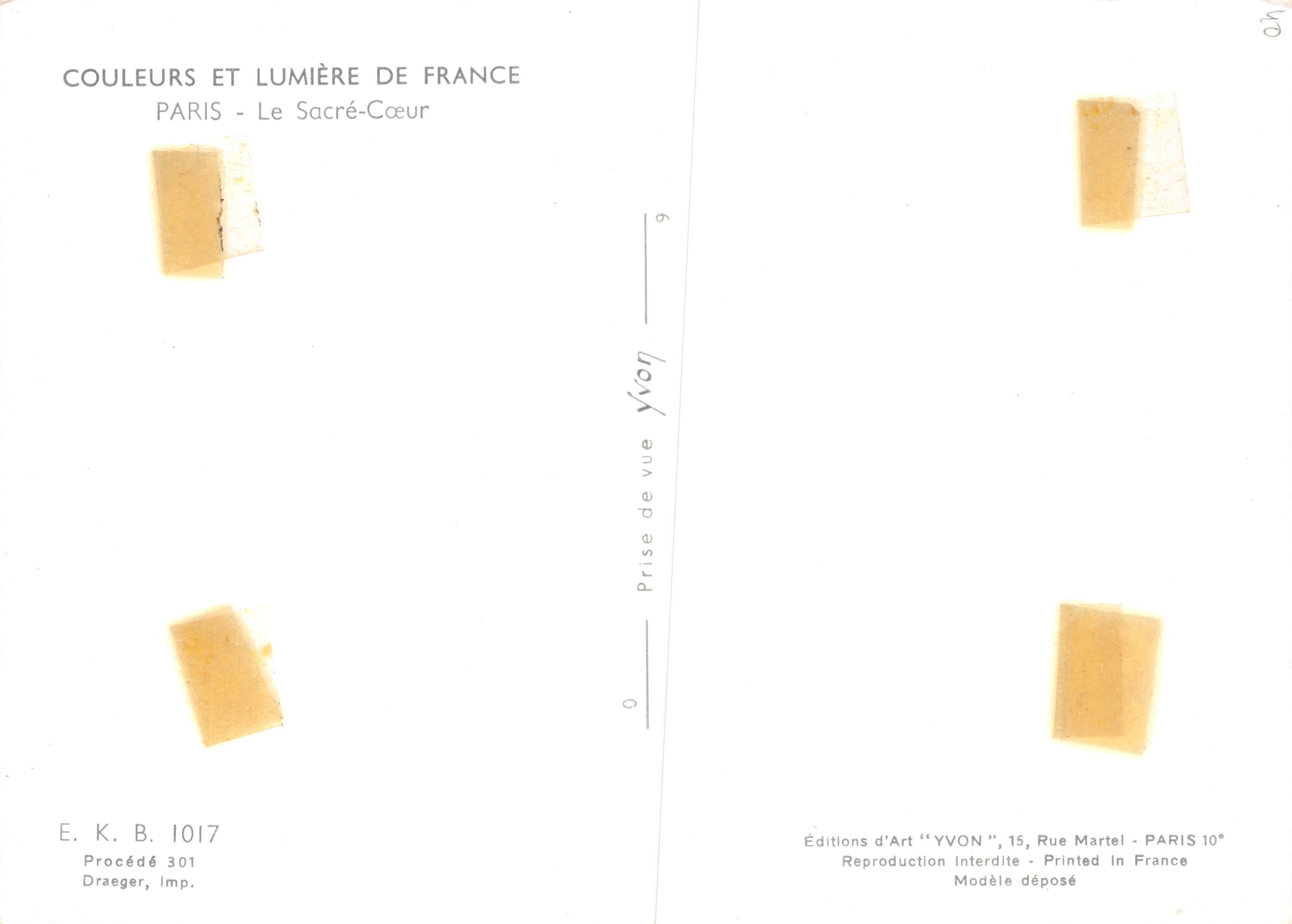 Le Sacré-Cœur — vue panoramique — Éditions d'Art 'YVON', n° E.K.B. 1017 — Verso