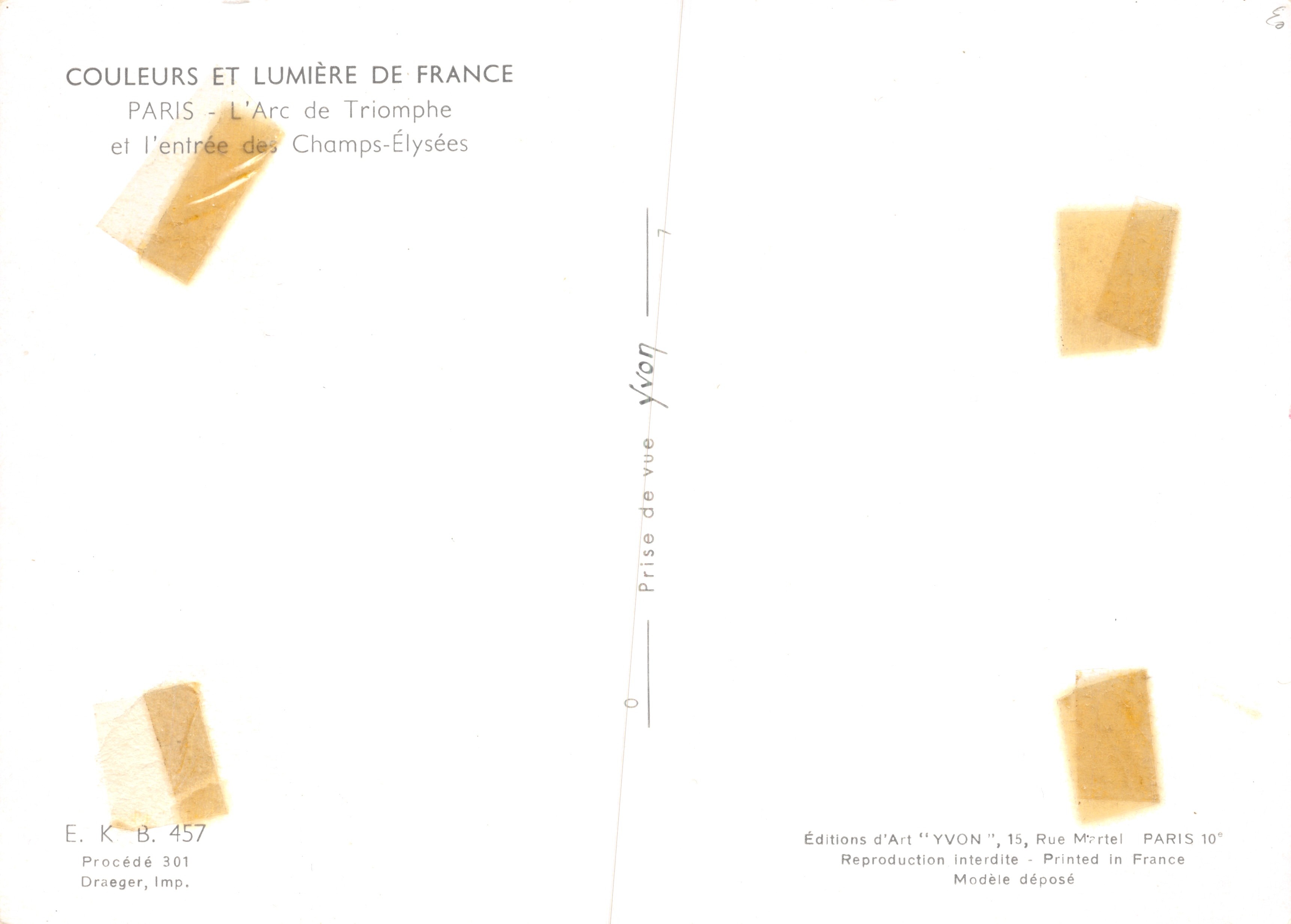 Paris - L'Arc de Triomphe — entrée des Champs-Élysées — Éditions d'Art 'YVON', 15 Rue Mortel, Paris 10e — Rückseite