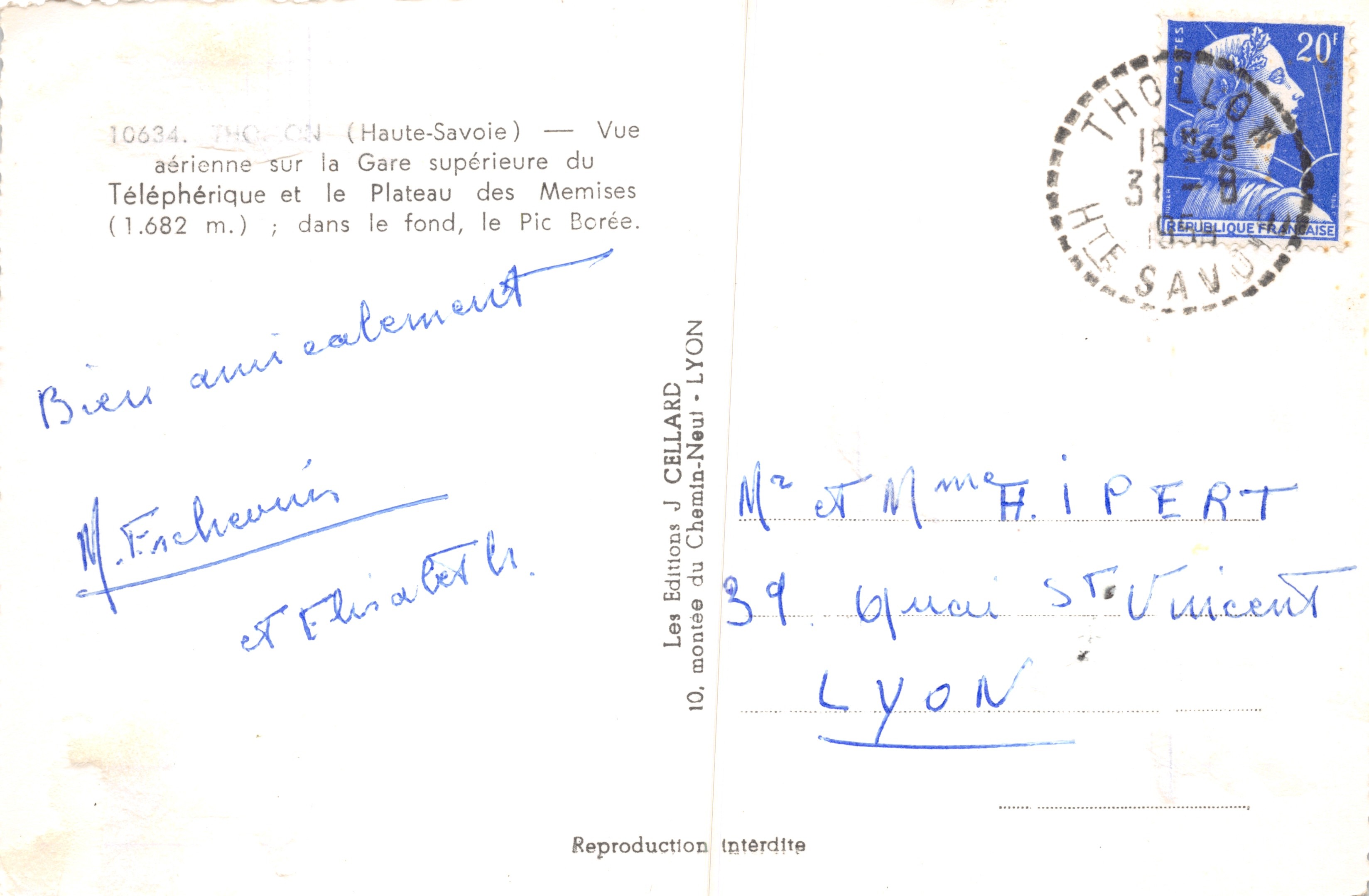 Vista aerea — Stazione superiore della funicolare e Plateau des Memises — Les Éditions du Chemin-Neuf, Lione — Verso