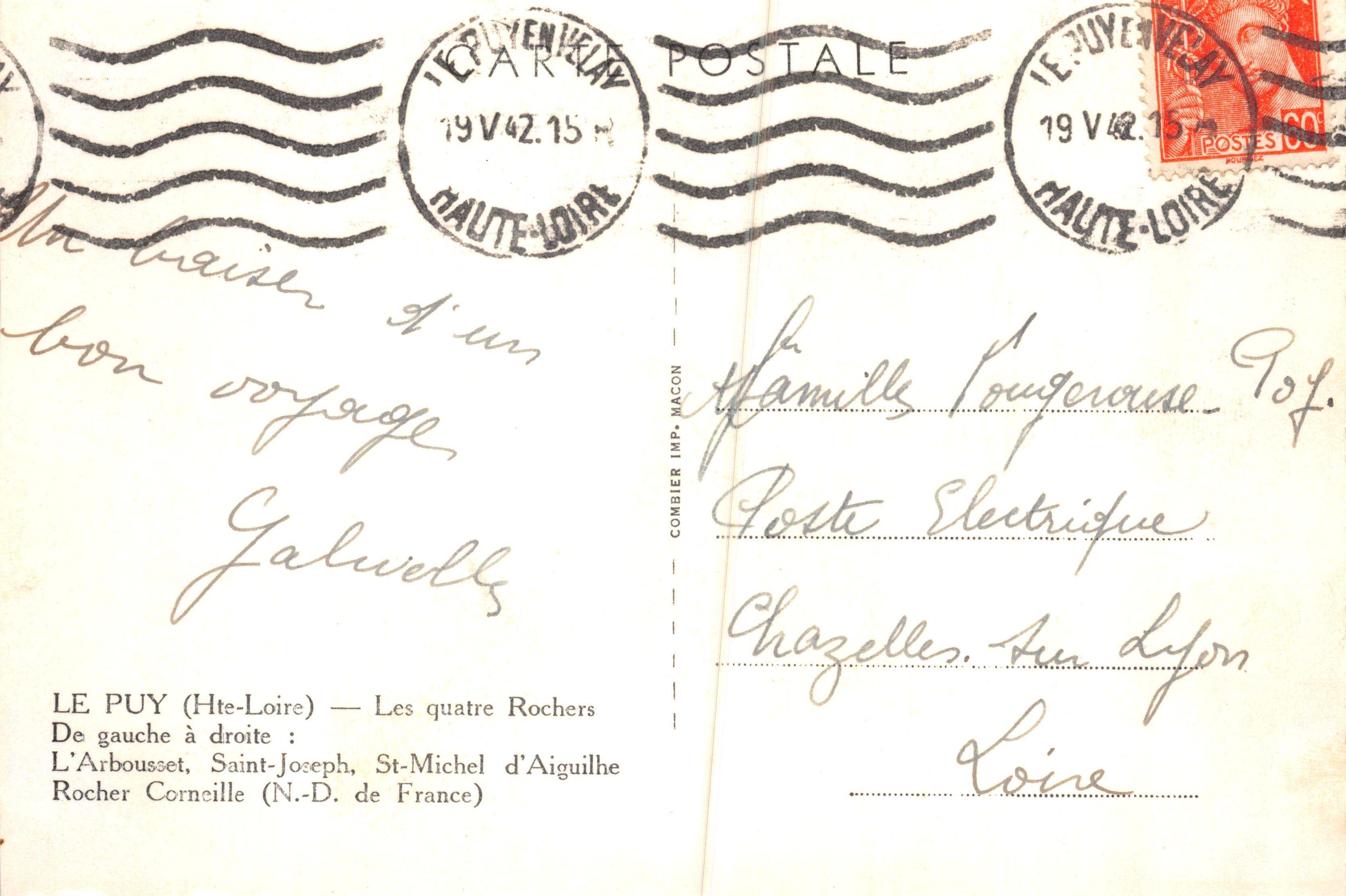 Le Puy (Haute-Loire) — Los cuatro roquedos — Combier Imp. Macon — Reverso