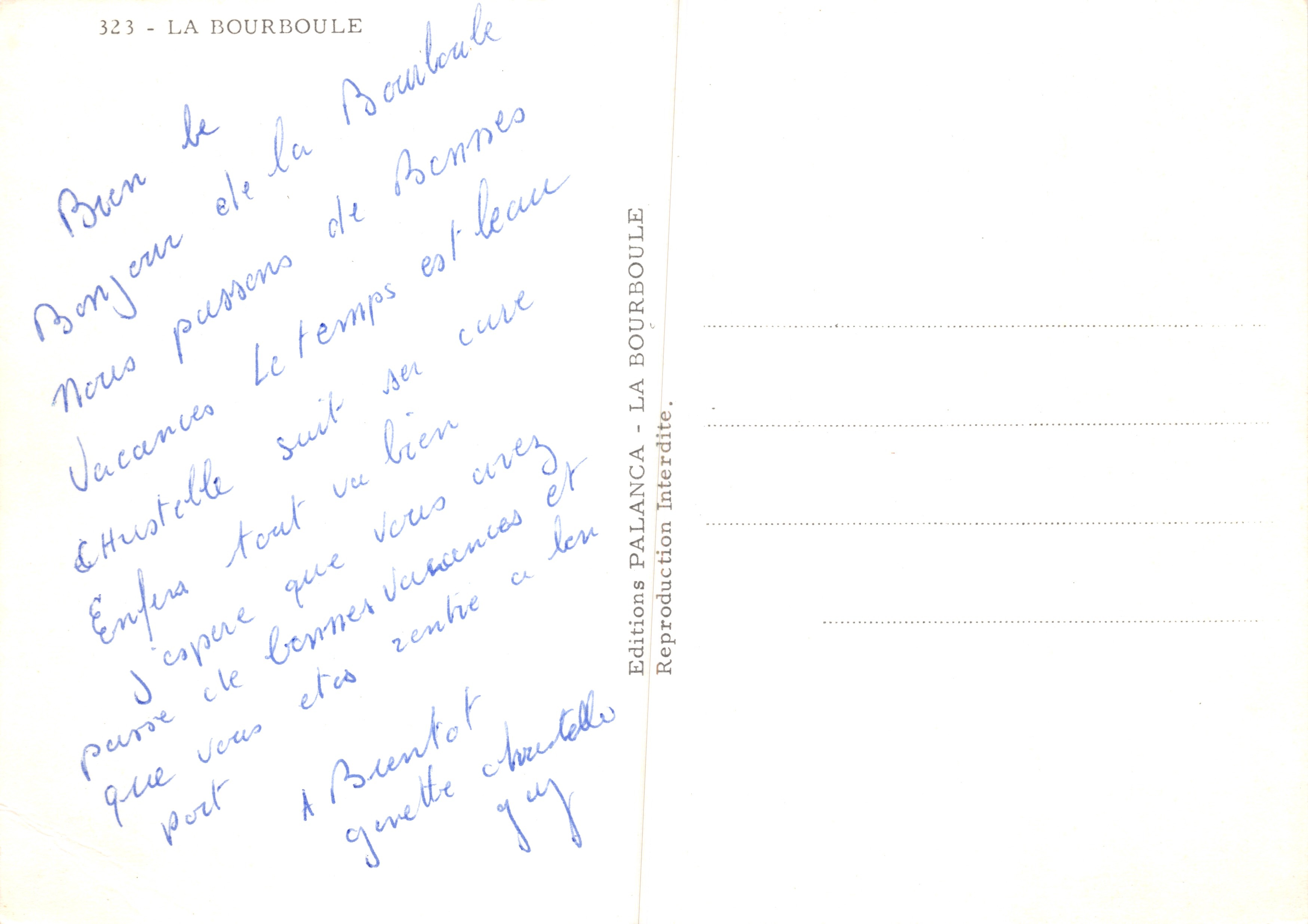 La Bourboule — uitzicht op het dorp met kerk en bergen — Éditions Palanca — Achterkant