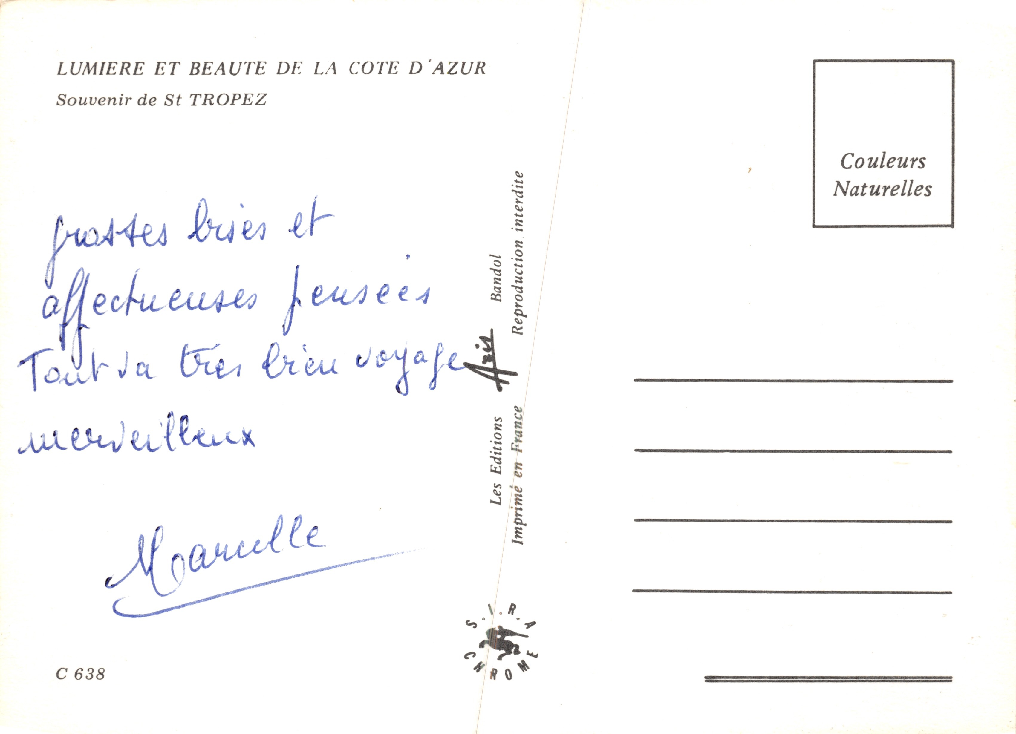 St Tropez — vue du port au coucher du soleil — Les Editions Chromé, C 638 — Rückseite