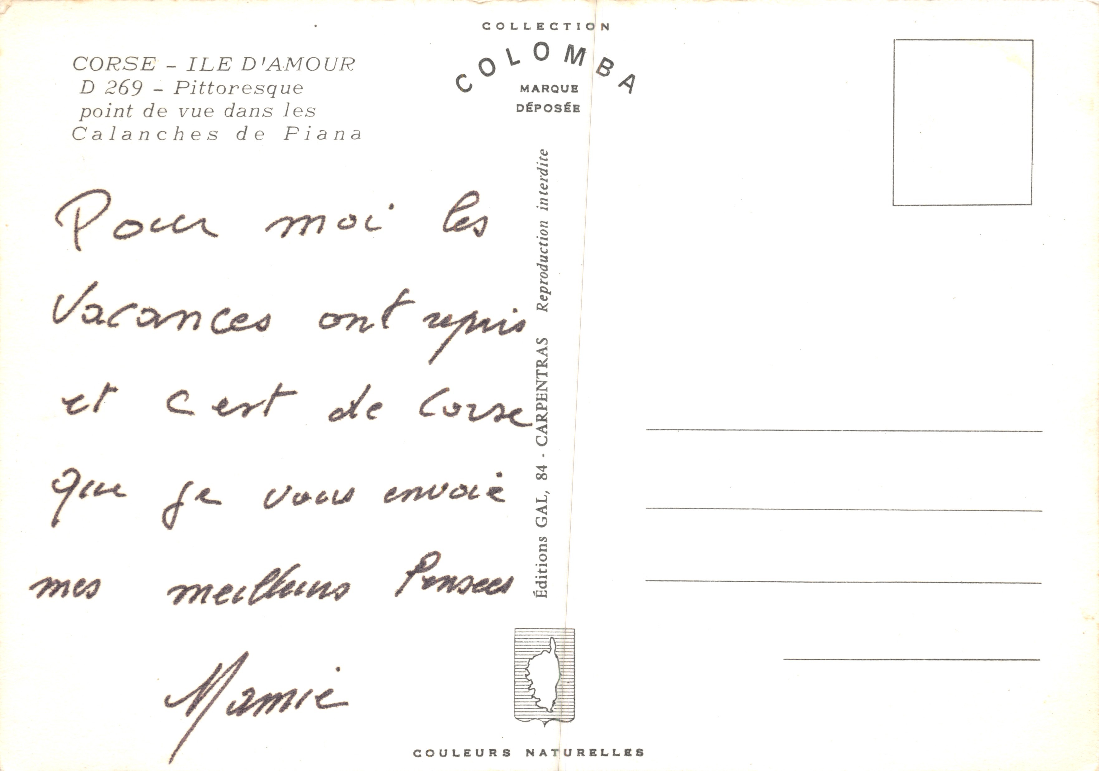 Calanches de Piana — vista pittoresca — Editions Colomba — Verso