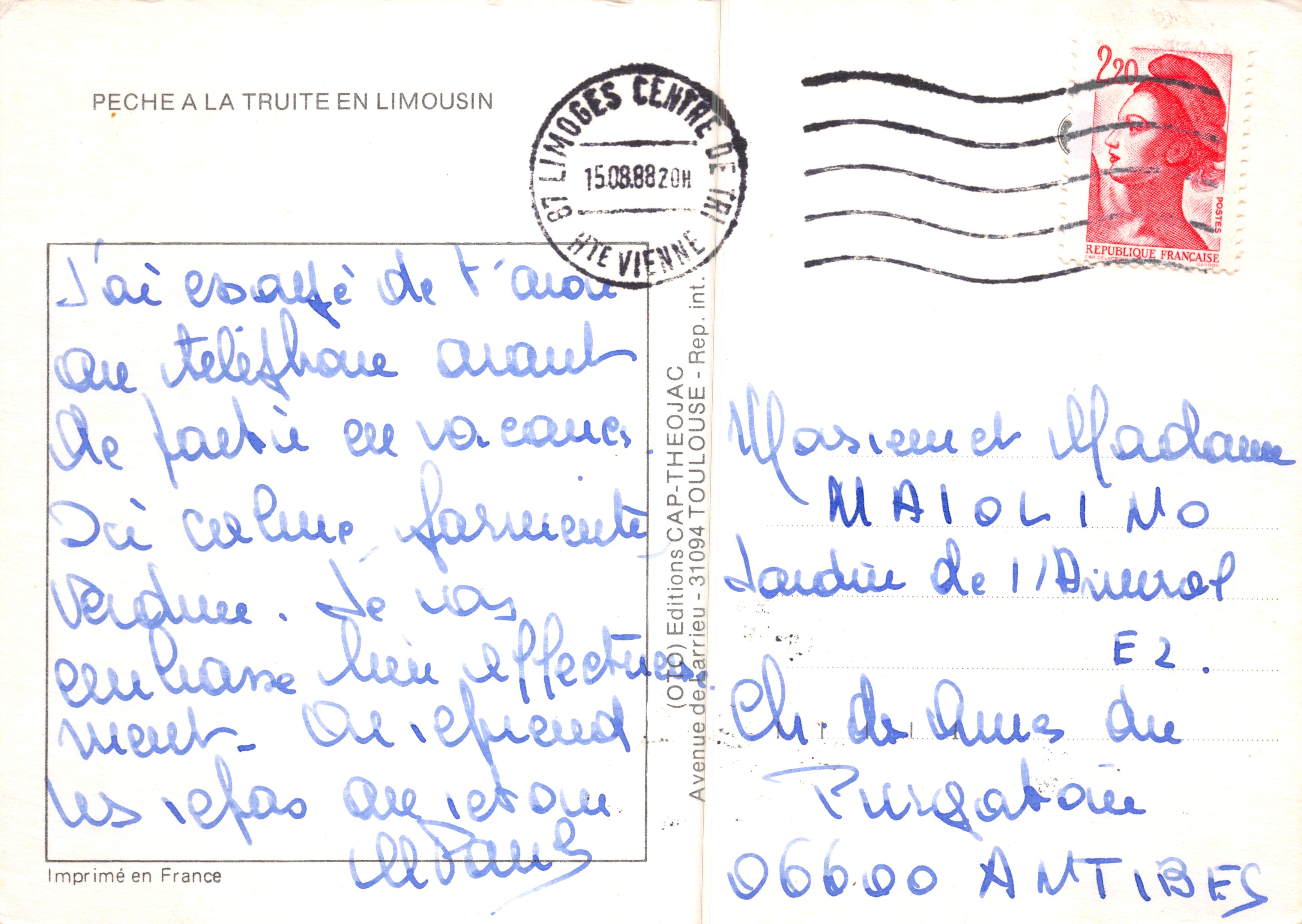Pescar trucha en Limousin — escena de pesca de trucha en río, editor (06) Editions de Barreau — Reverso