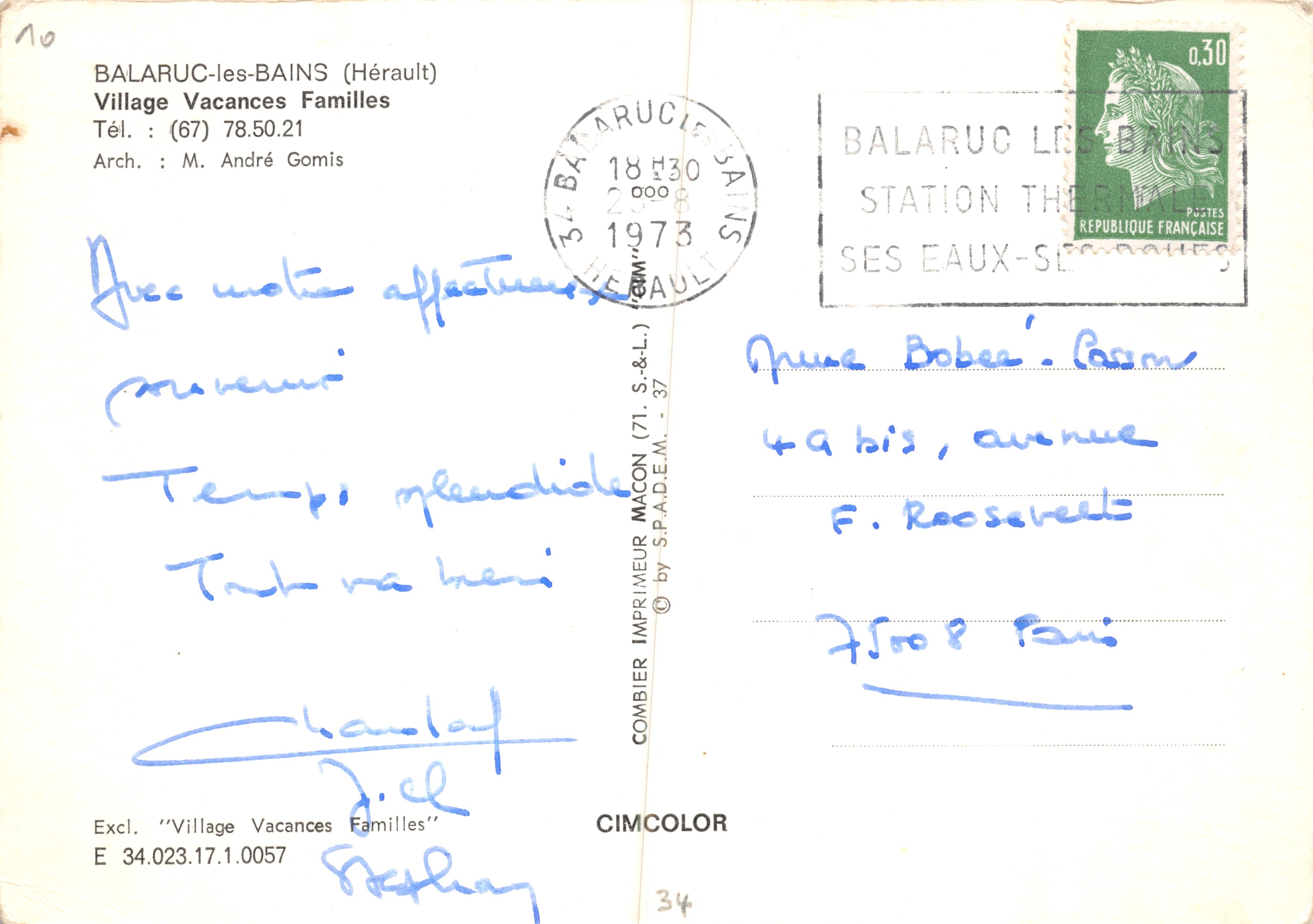 Balaruc-les-Bains — View of the park and buildings of the 'Village Vacances Familles' establishment — Publisher CIMCOLOR — Back