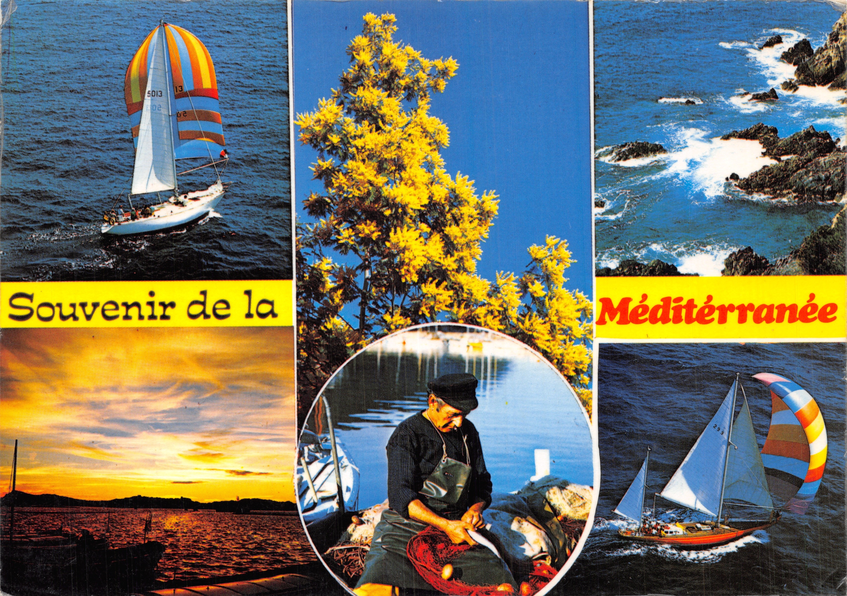 Souvenir of the Mediterranean — marine landscapes, yellow flowers and fisherman — Editions S. Audumares, n° 4563