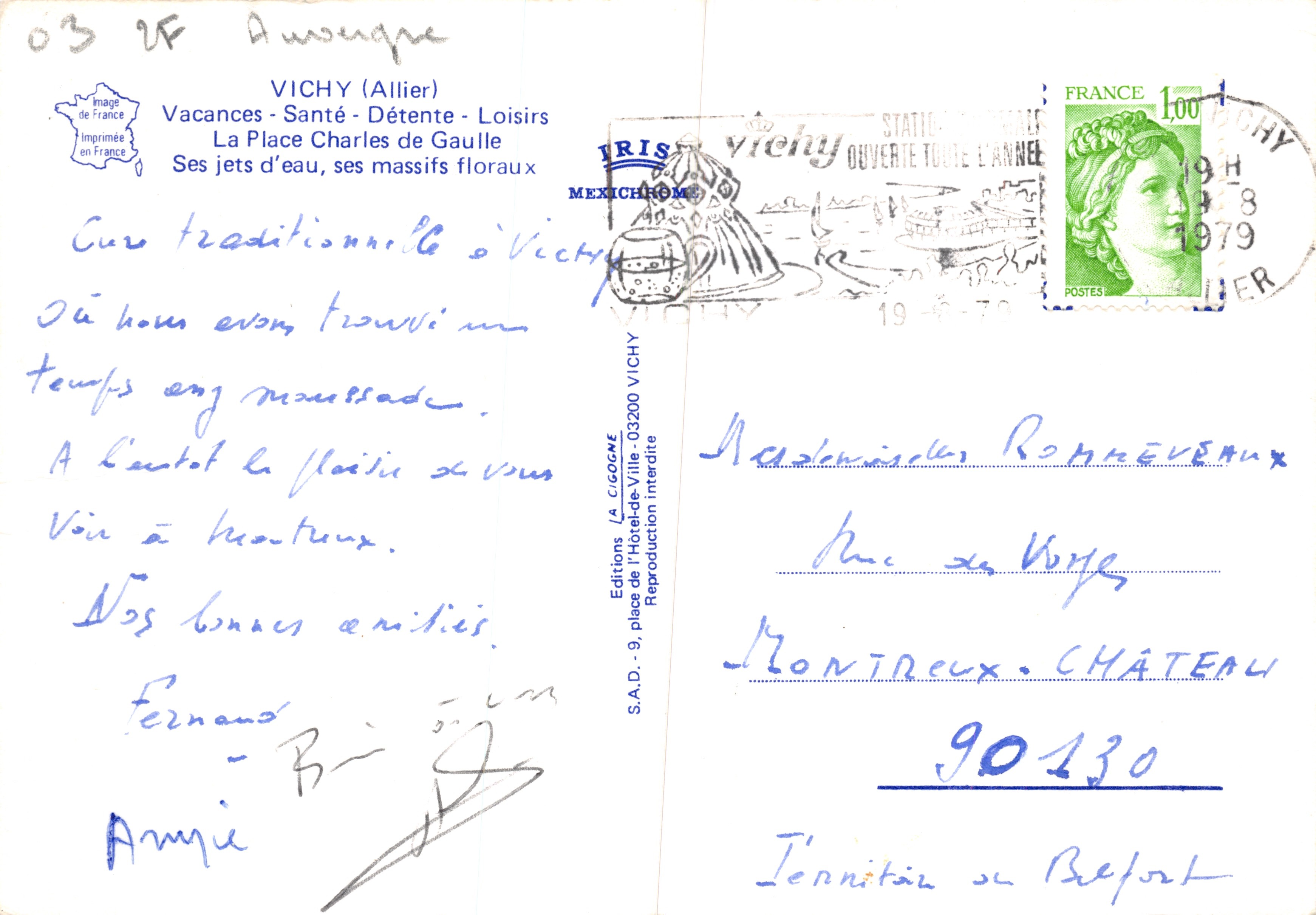 Vichy — Plein Charles de Gaulle met fontein en bloembakken — Éditions S.A.D. (IRIS) — Achterkant