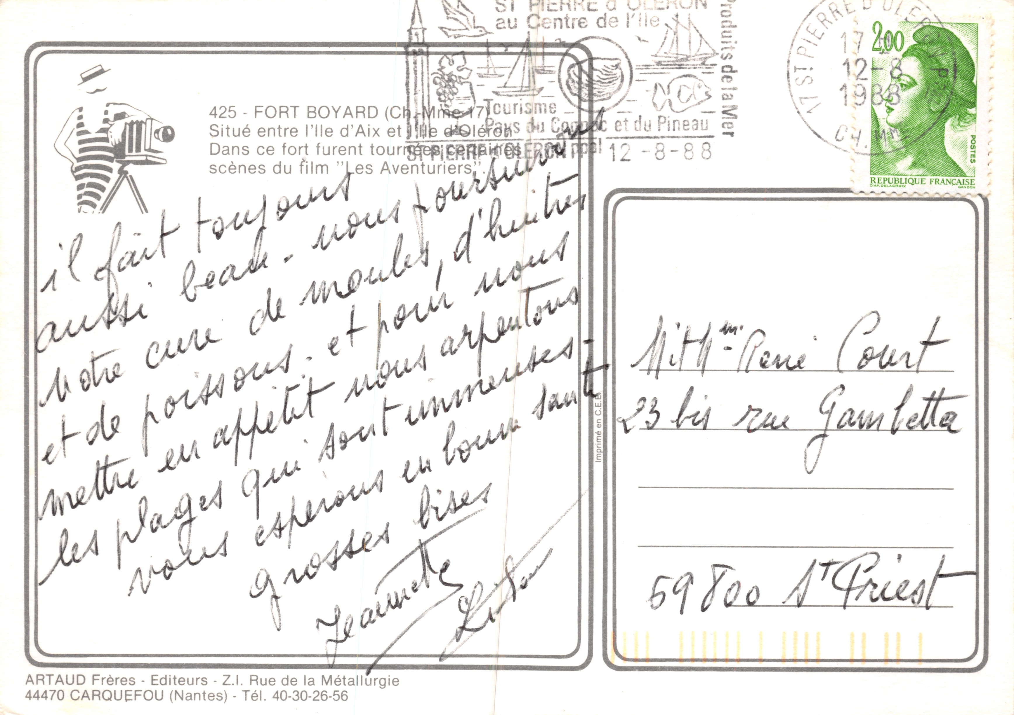 Fort Boyard — forte in mare — editore ARTAUD Frères - Z.I. Rue de la Métallurgie — Verso