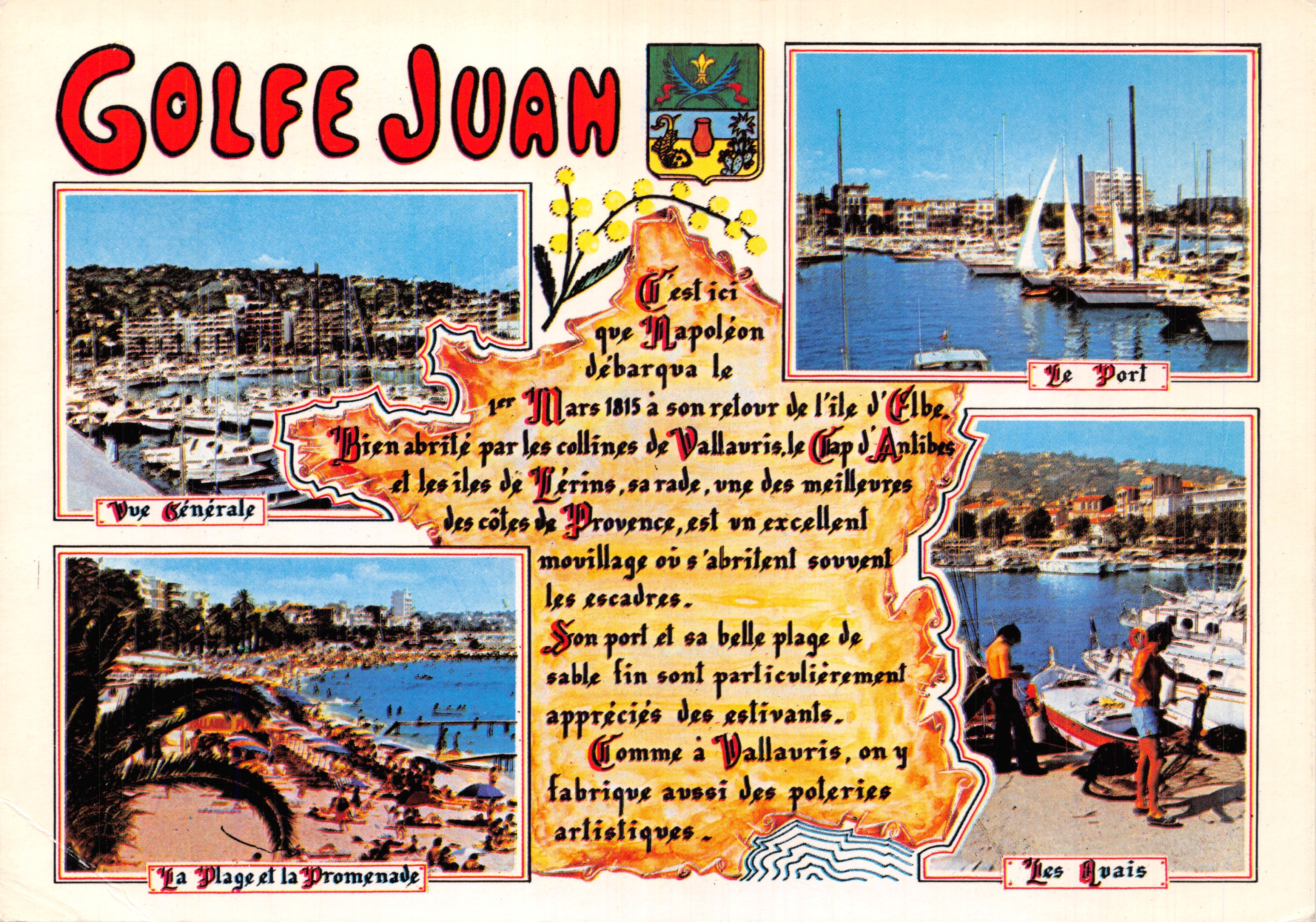 Golfe Juan — Vista general, El puerto, La playa y La pasarela — Éditions S.E.P.T., Nice
